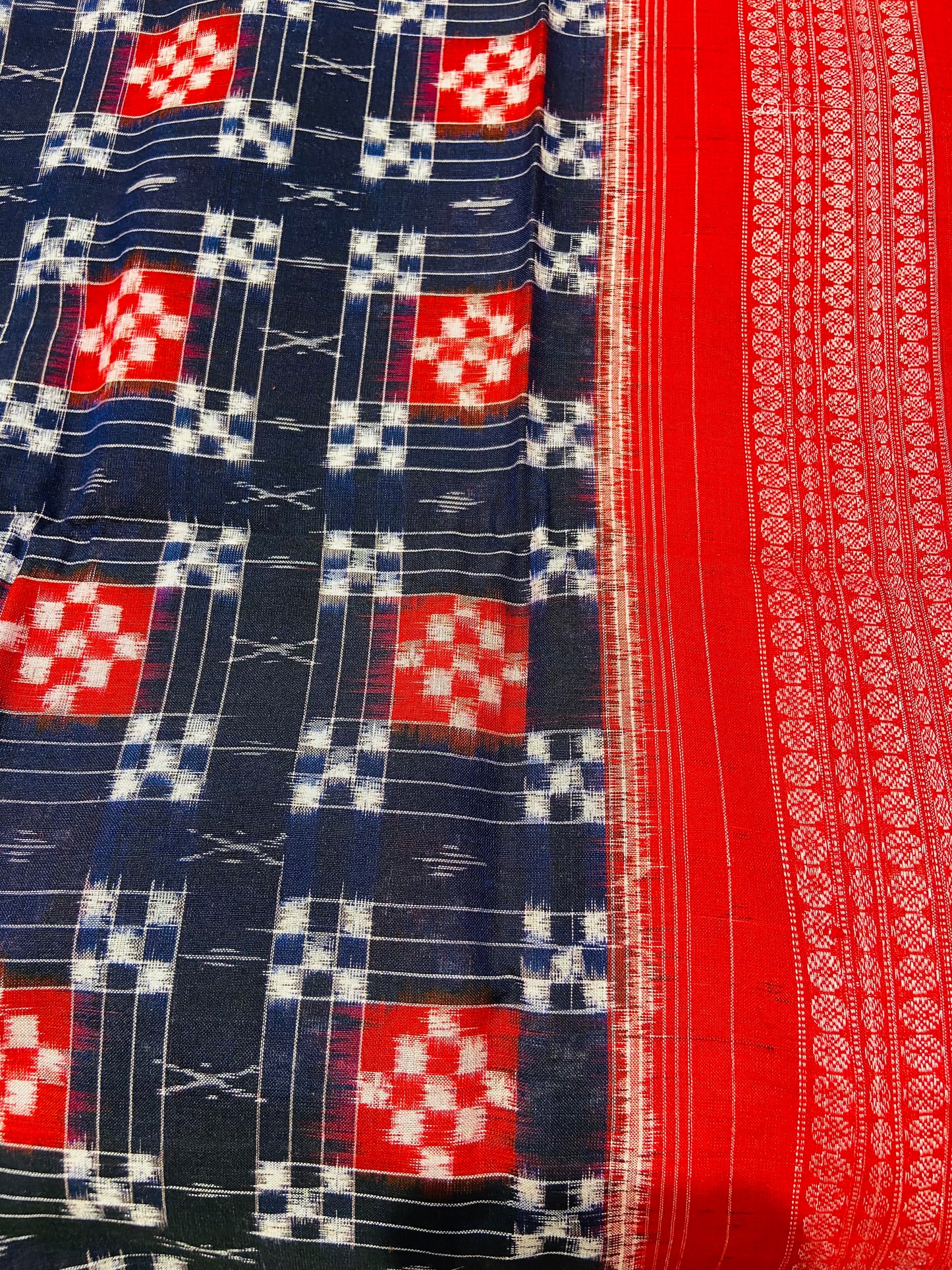 Blue Red Sapta Sambalpuri Ikat Saree - Tilottama