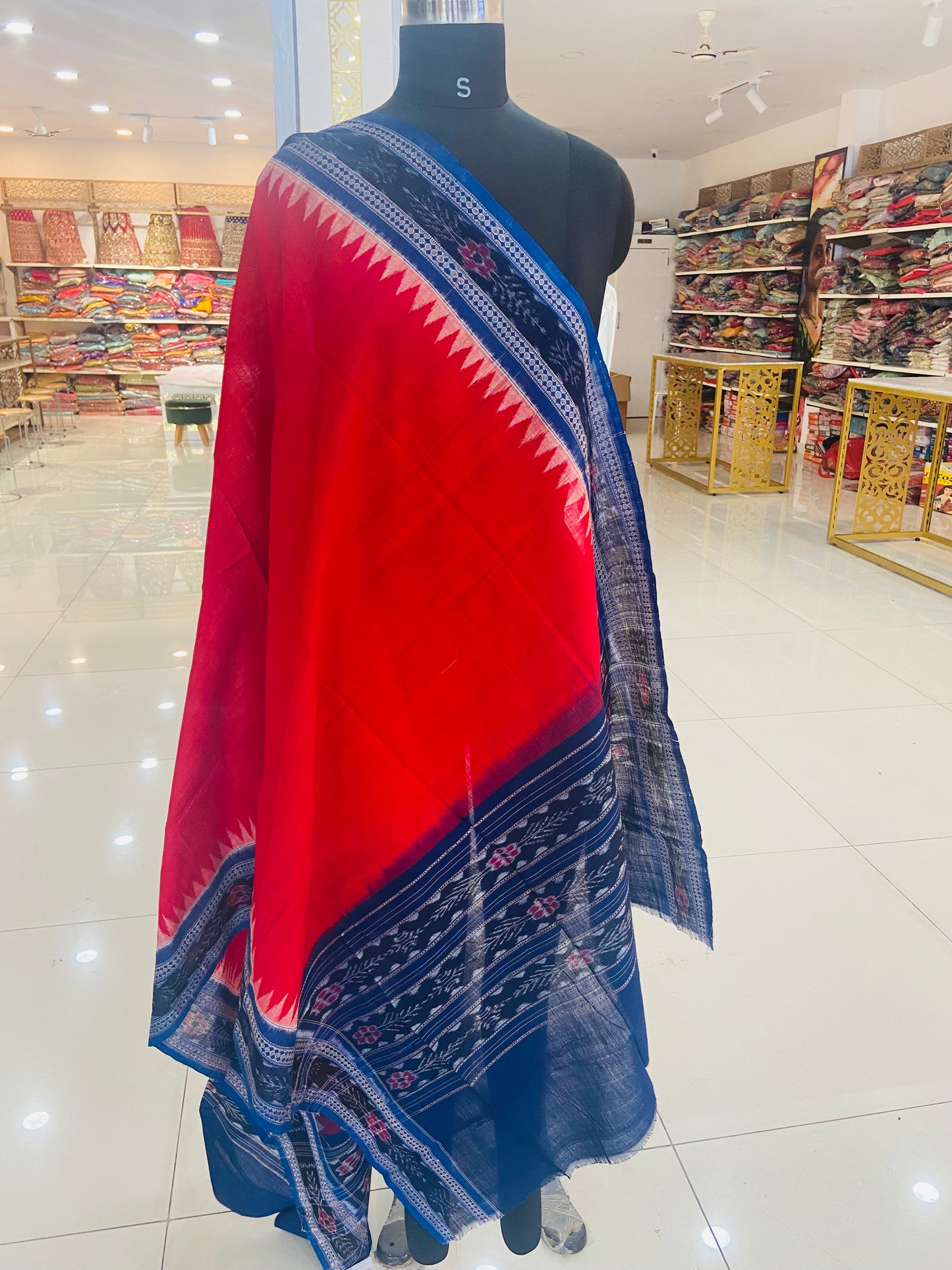 Blue Red Sambalpuri Handloom Dupatta - Tilottama