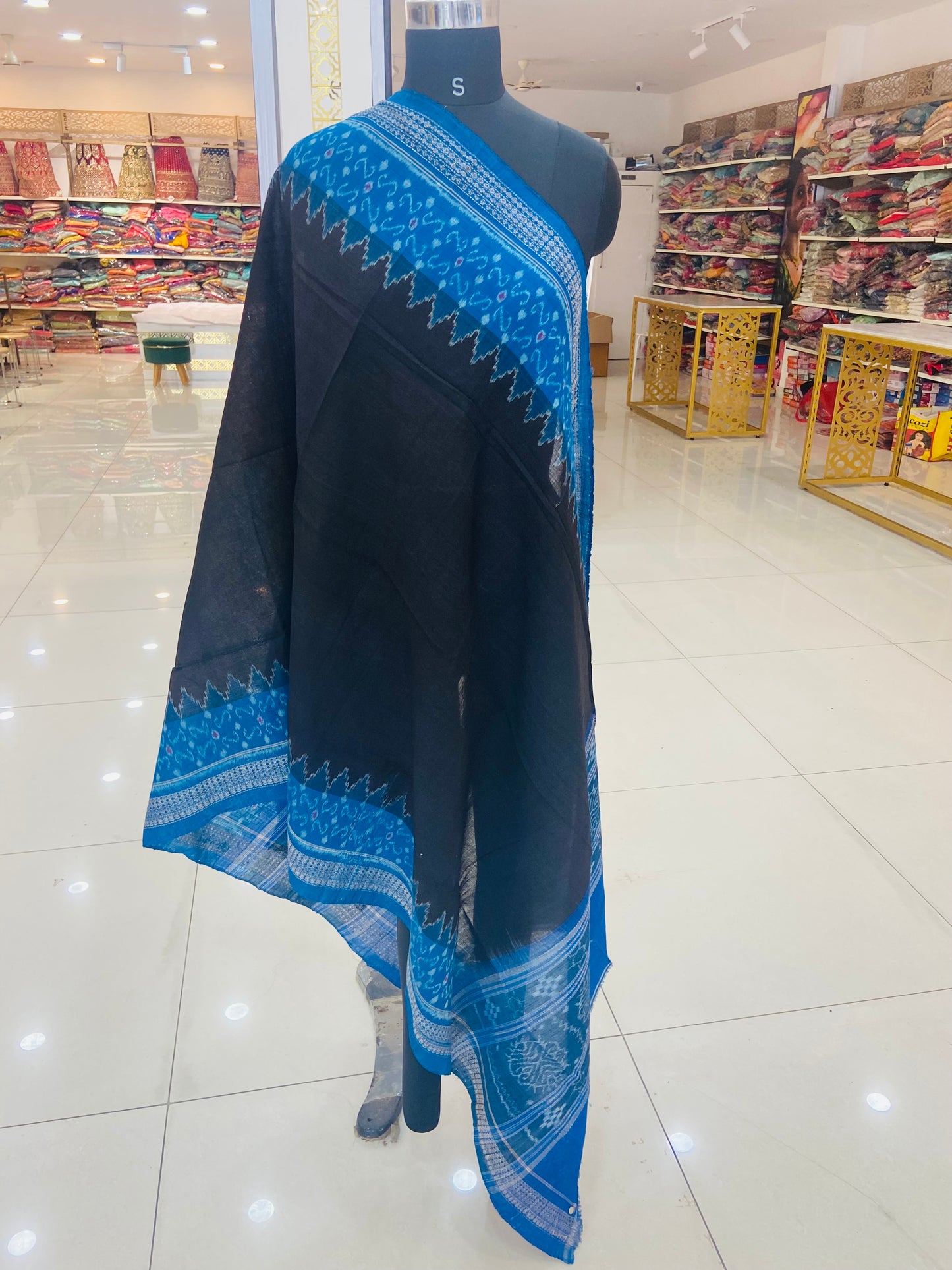 Black Blue Sambalpuri Handloom Dupatta - Tilottama
