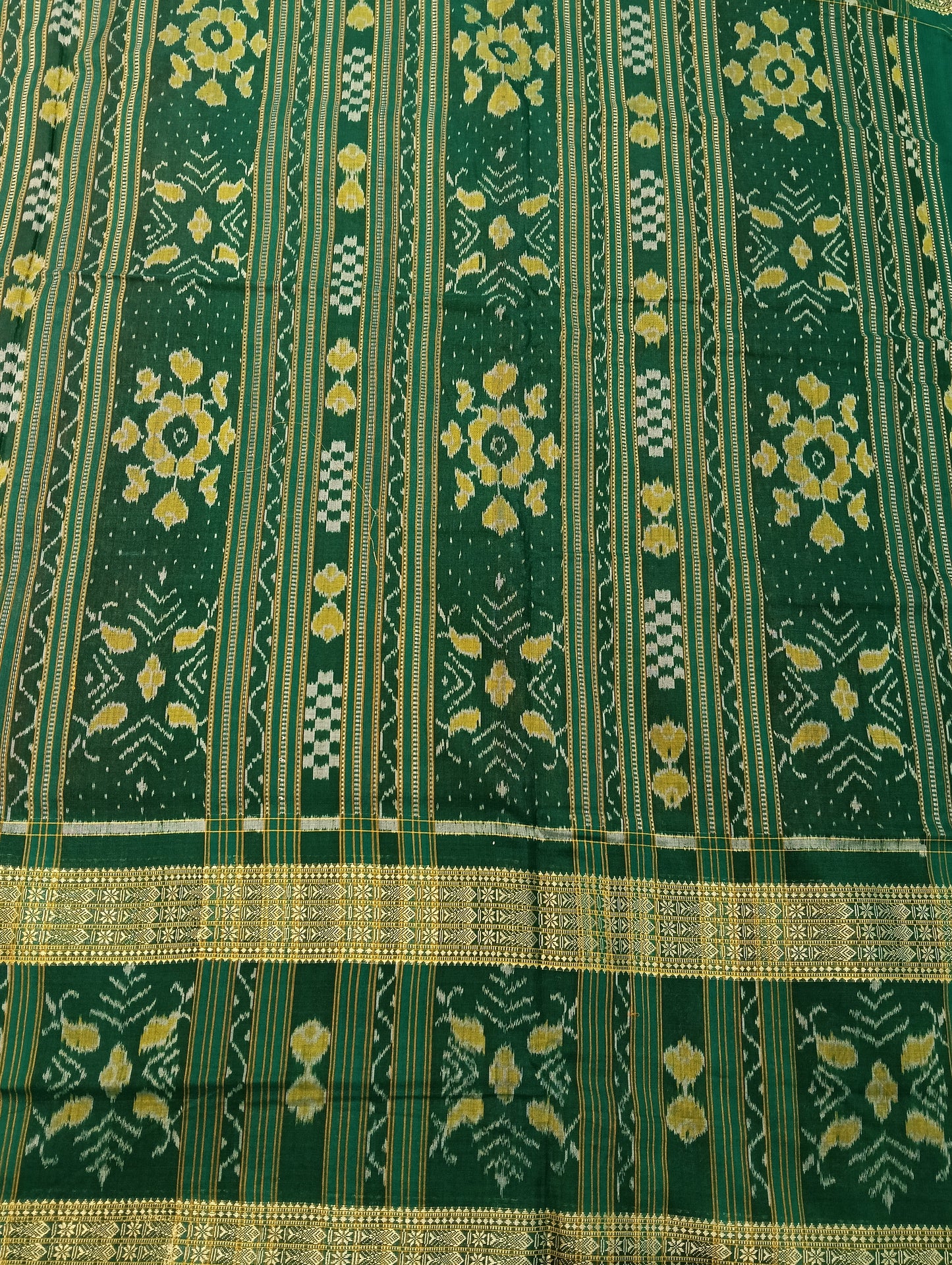 Orange Green Double Border Sambalpuri Ikat Saree - Tilottama