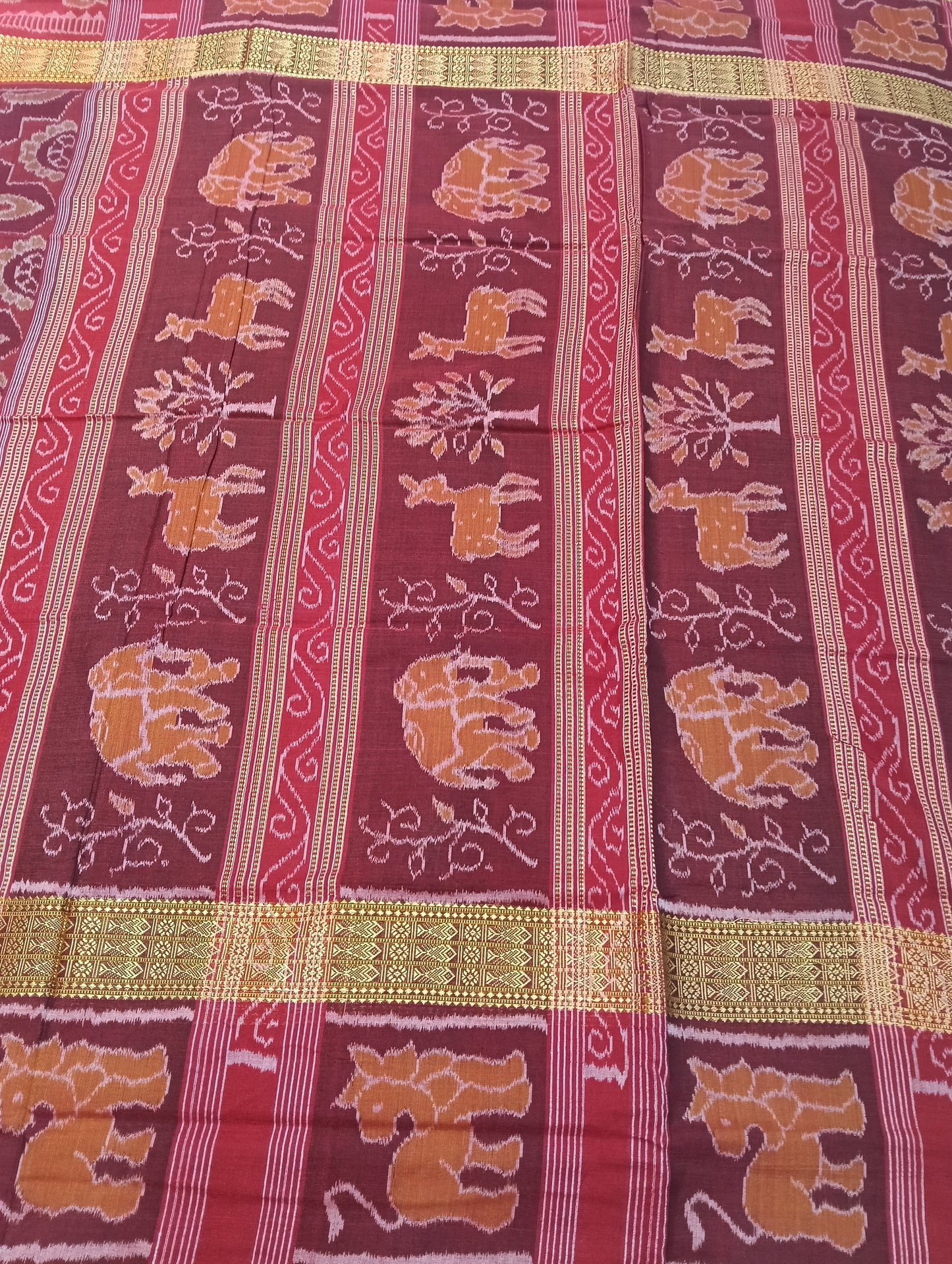 Red merron double border ikat sambalpuri saree - Tilottama