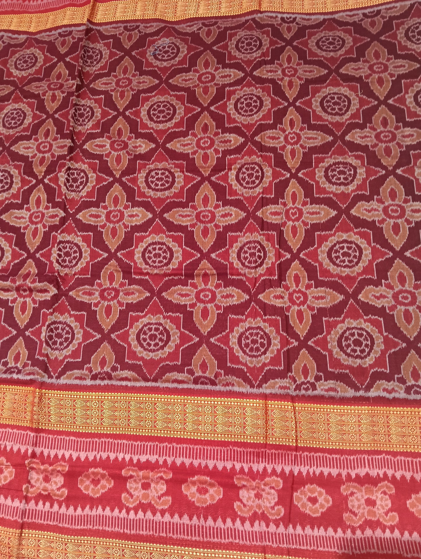 Red merron double border ikat sambalpuri saree - Tilottama
