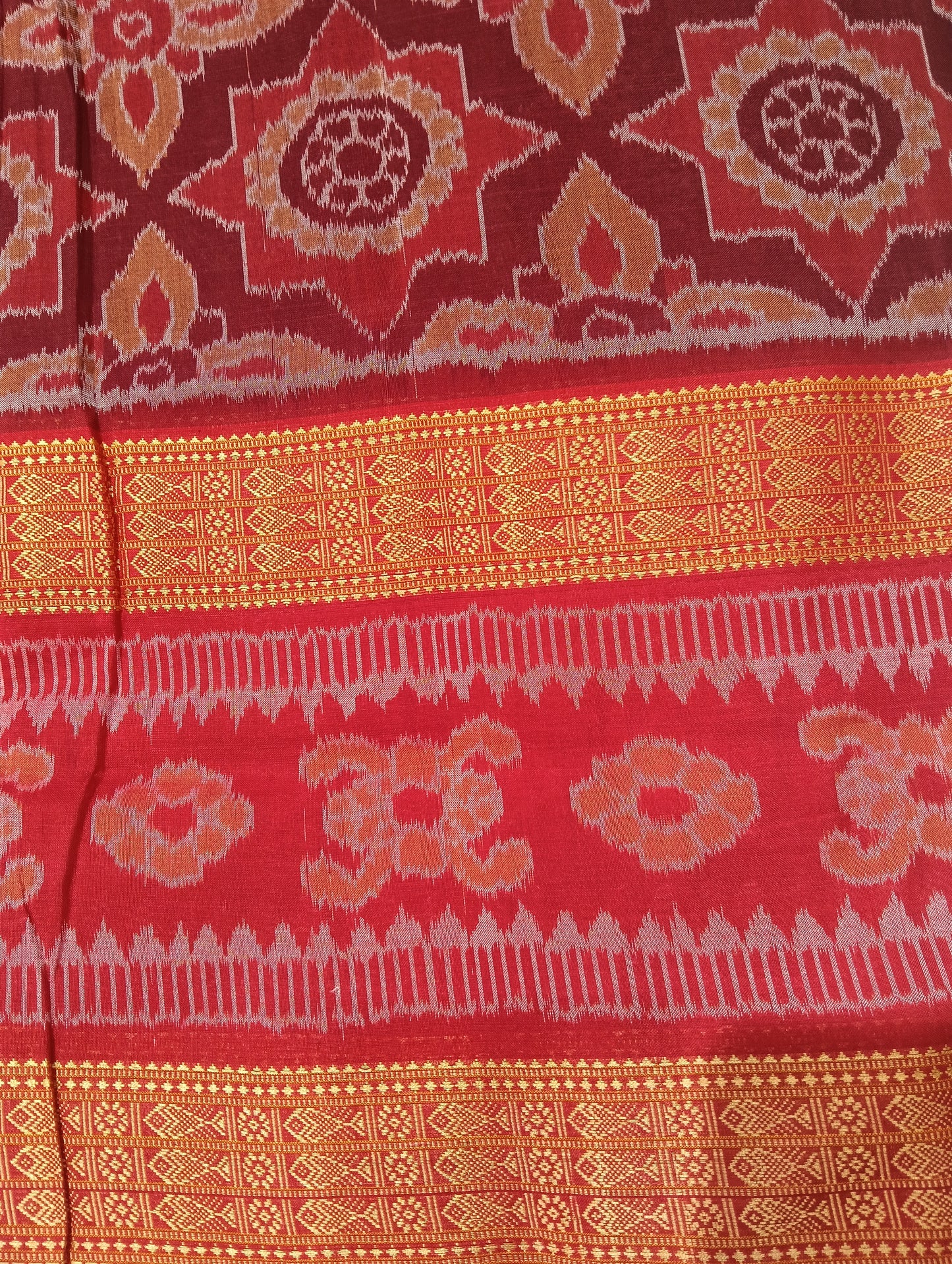 Red merron double border ikat sambalpuri saree - Tilottama