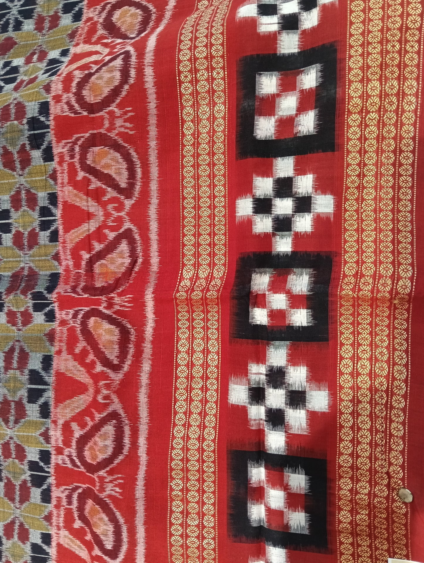 Blue red double border sapta sambalpuri saree - Tilottama