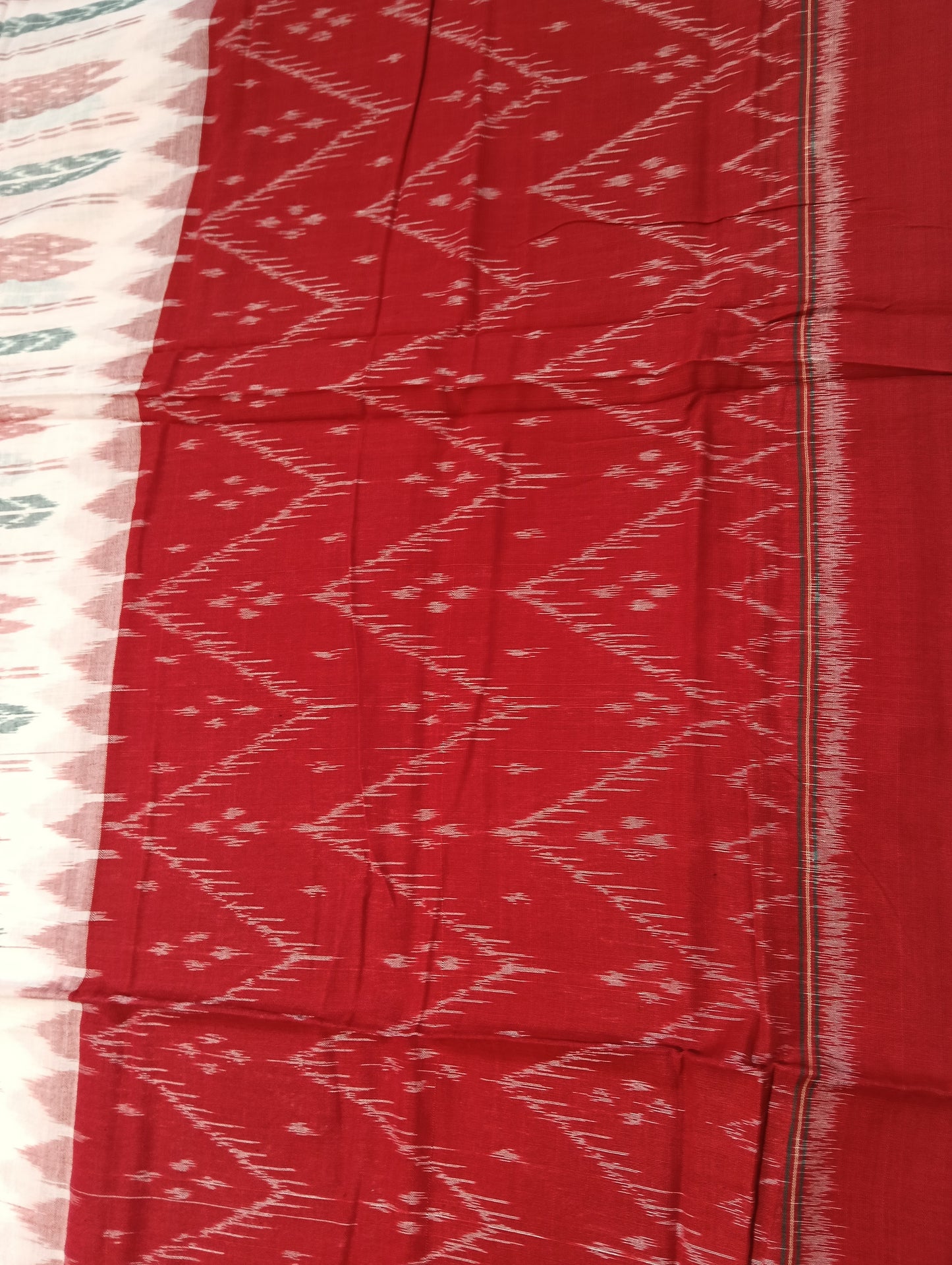 Red white plane border cotton sambalpuri saree - Tilottama