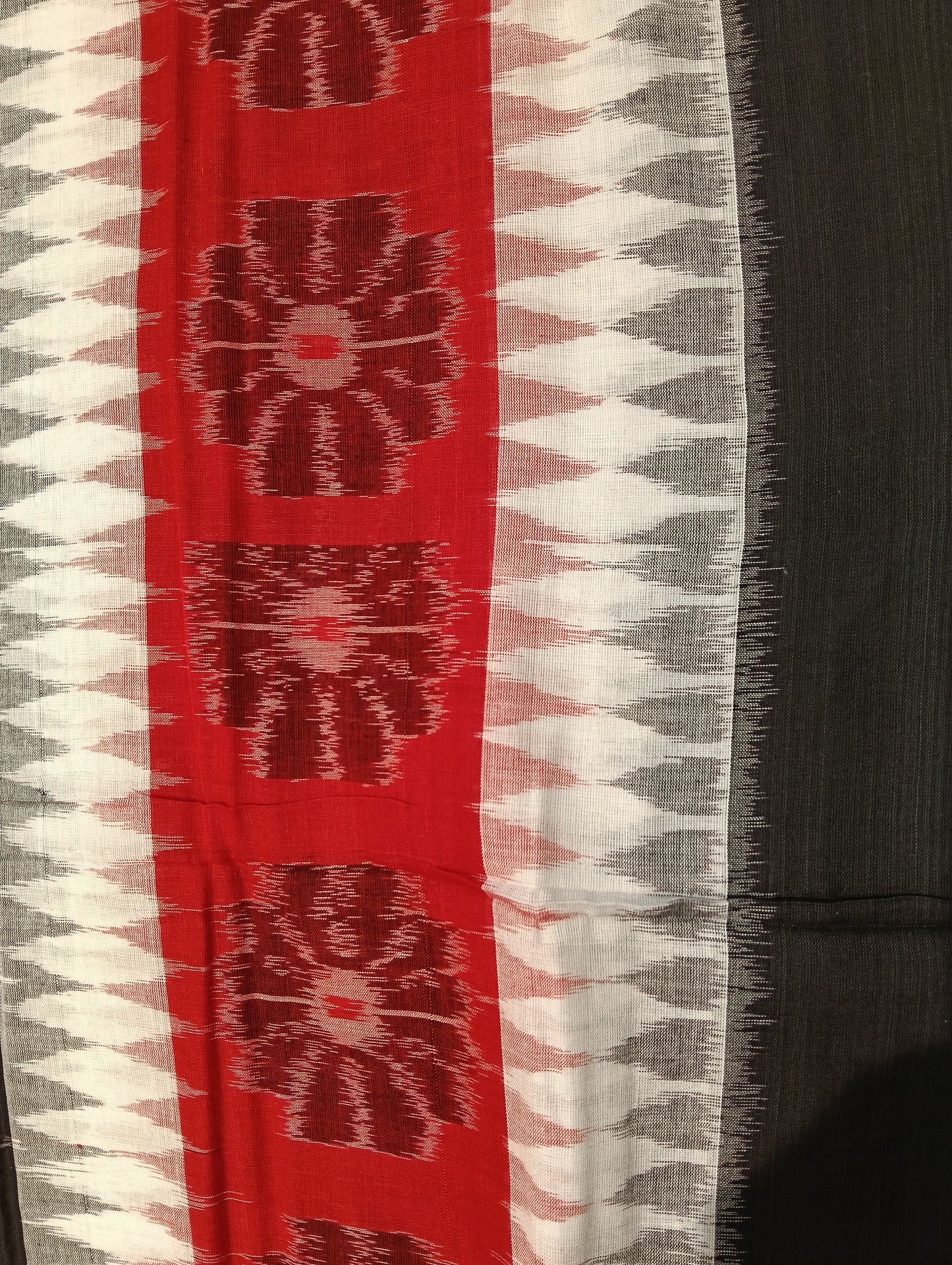 Red white and black plane border cotton sambalpuri saree - Tilottama