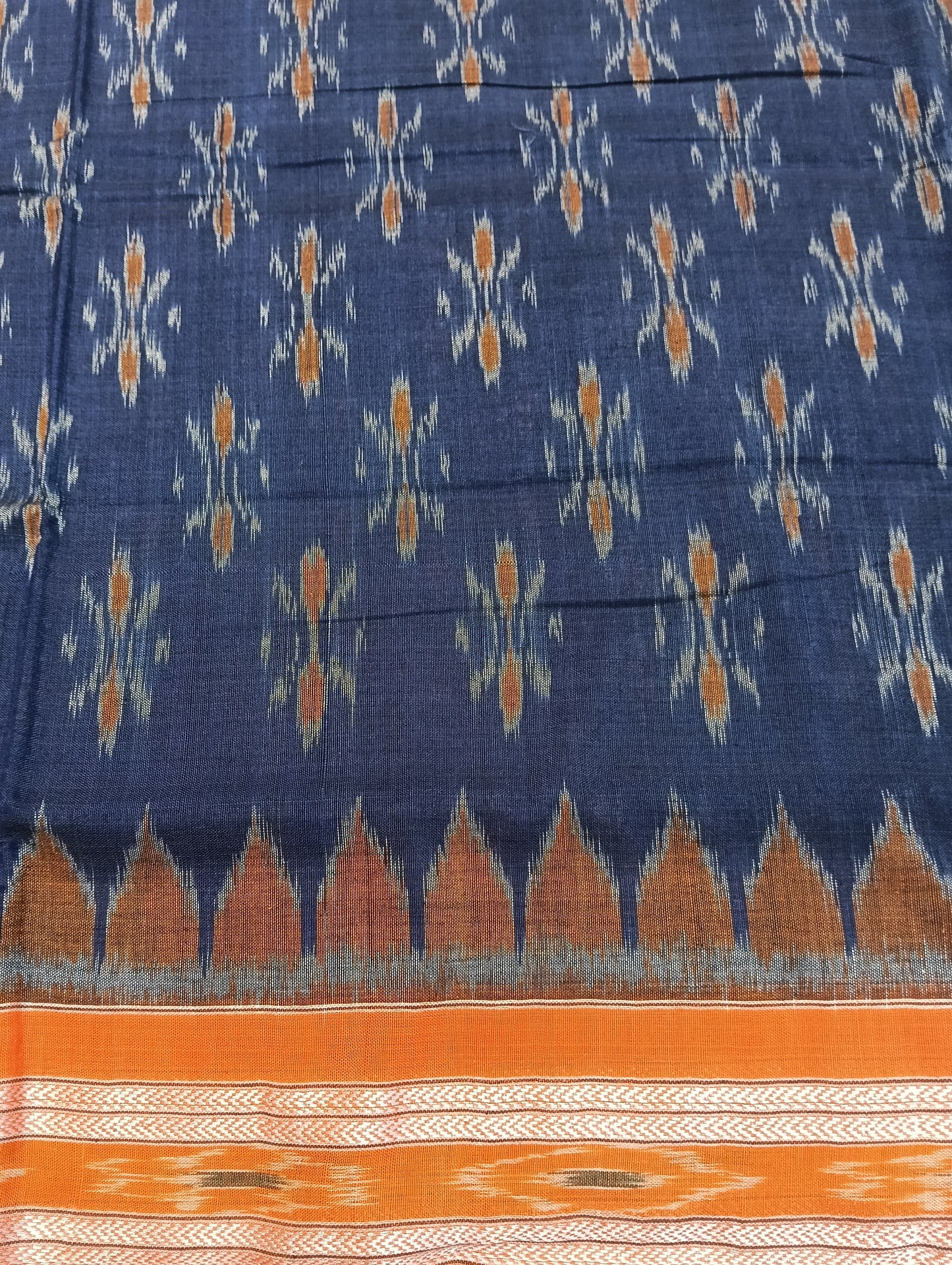 Blue orange cotton sambalpuri saree - Tilottama