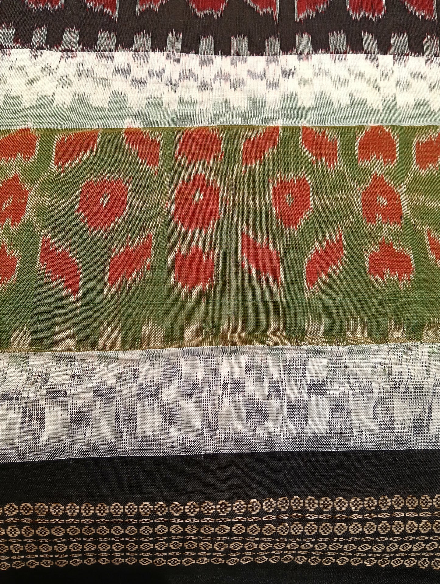 Green white and black cotton sambalpuri saree - Tilottama