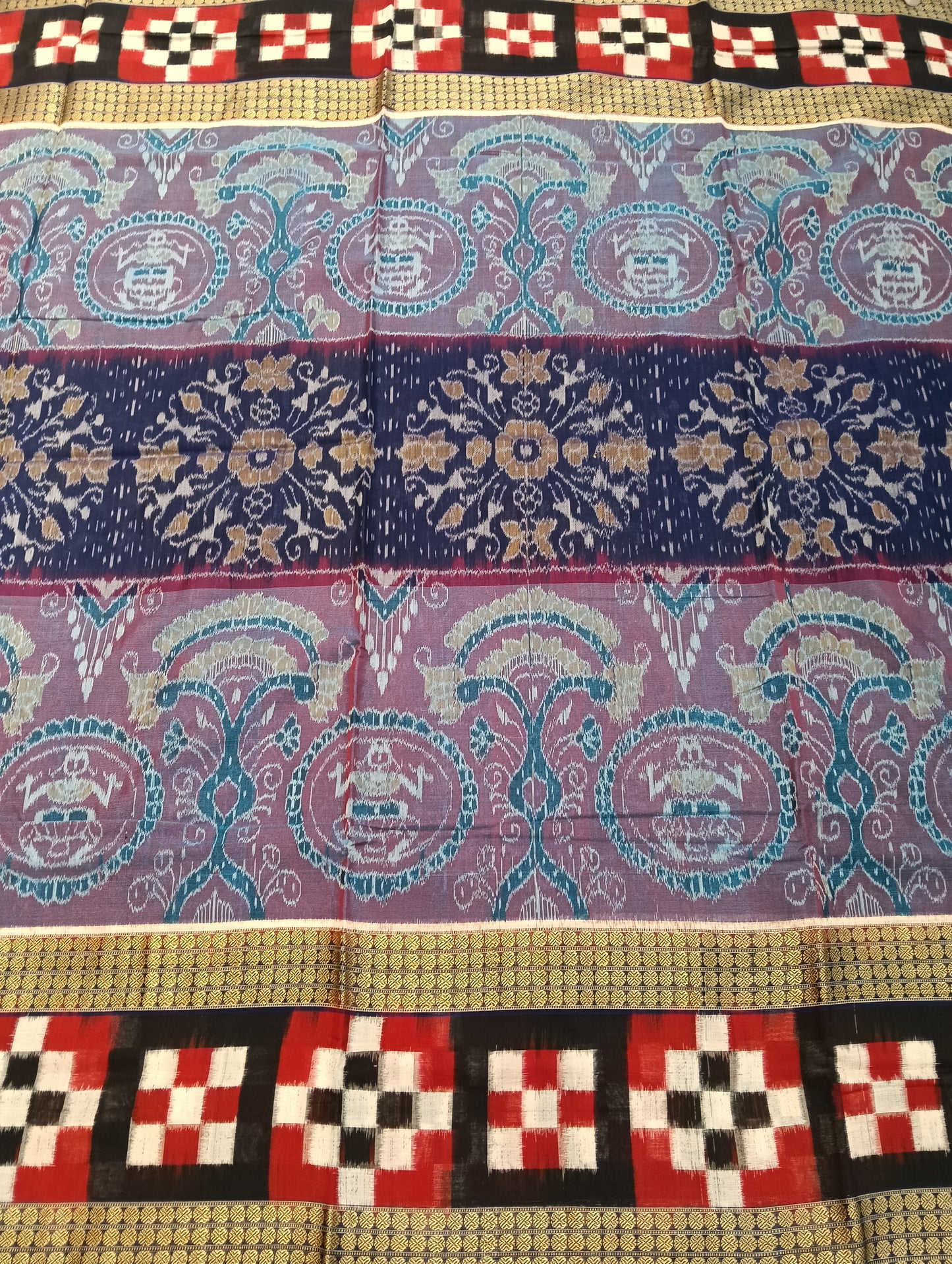 Blue white red sapta cotton sambalpuri saree - Tilottama