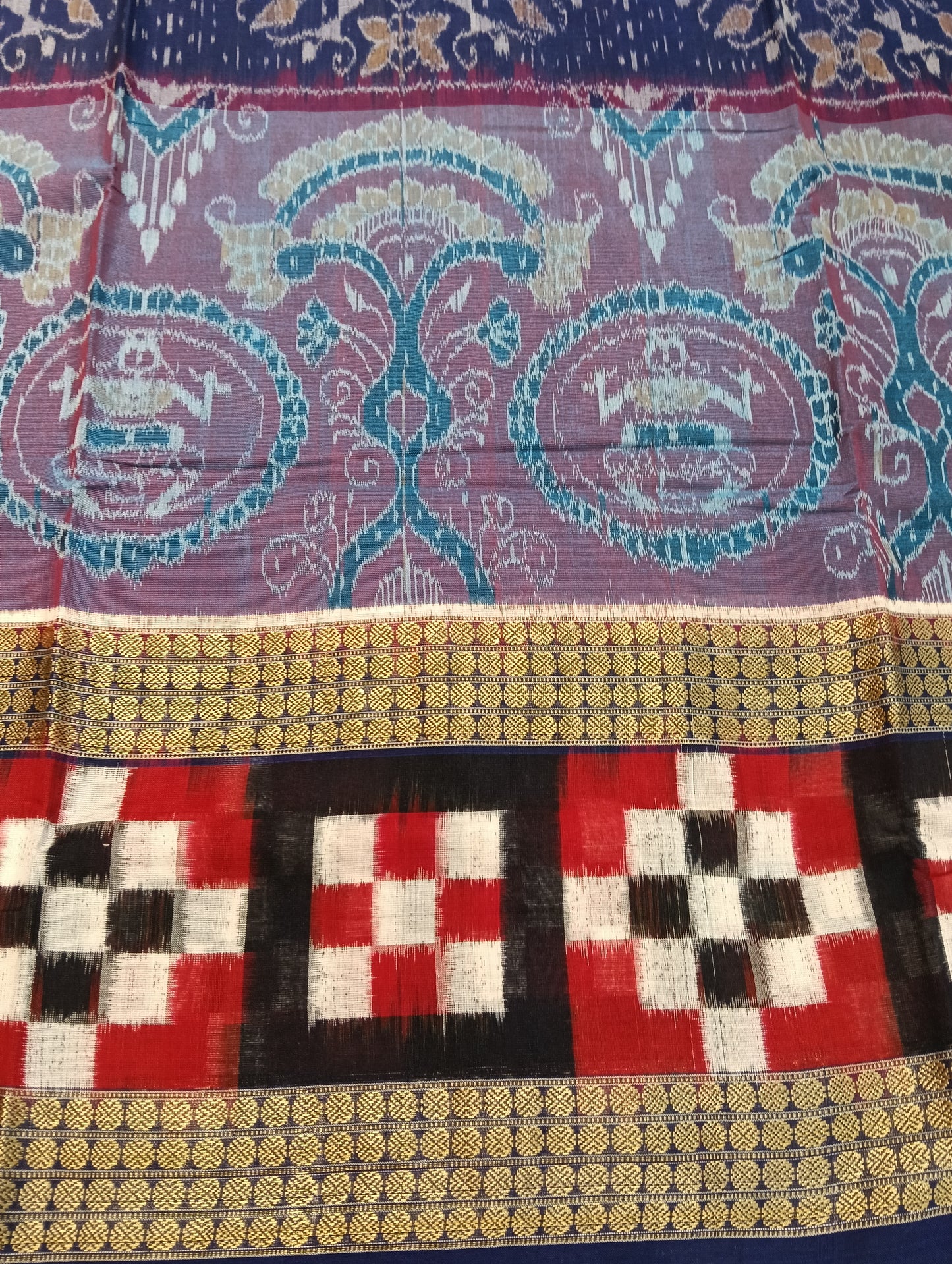 Blue white red sapta cotton sambalpuri saree - Tilottama