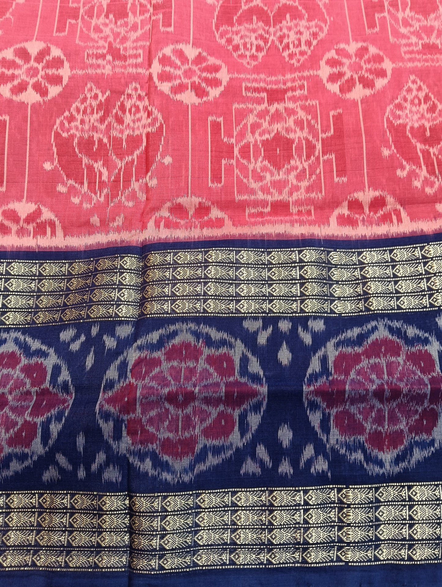 Pink blue double border cotton sambalpuri saree - Tilottama