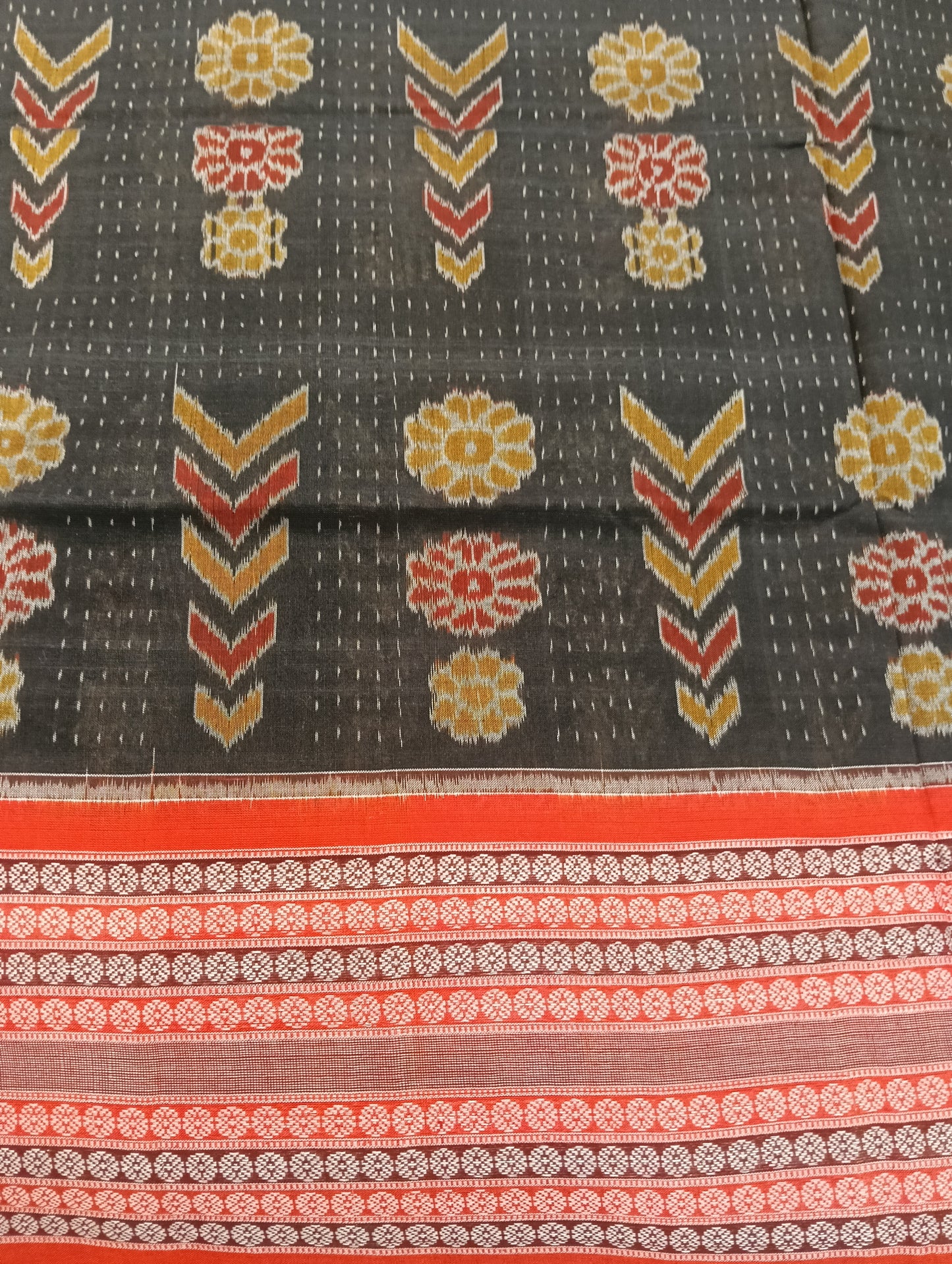 Black orange cotton sambalpuri saree - Tilottama