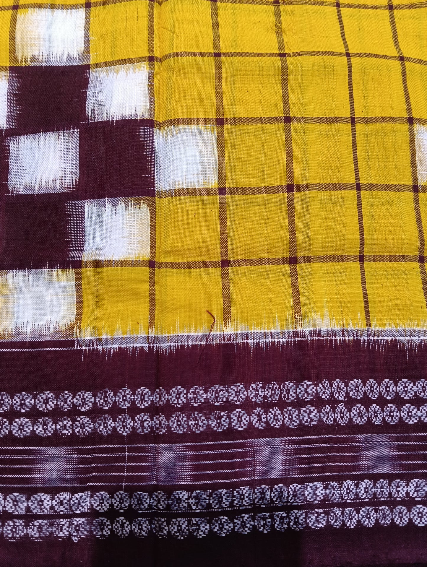 Yellow merron sapta cotton sambalpuri saree - Tilottama