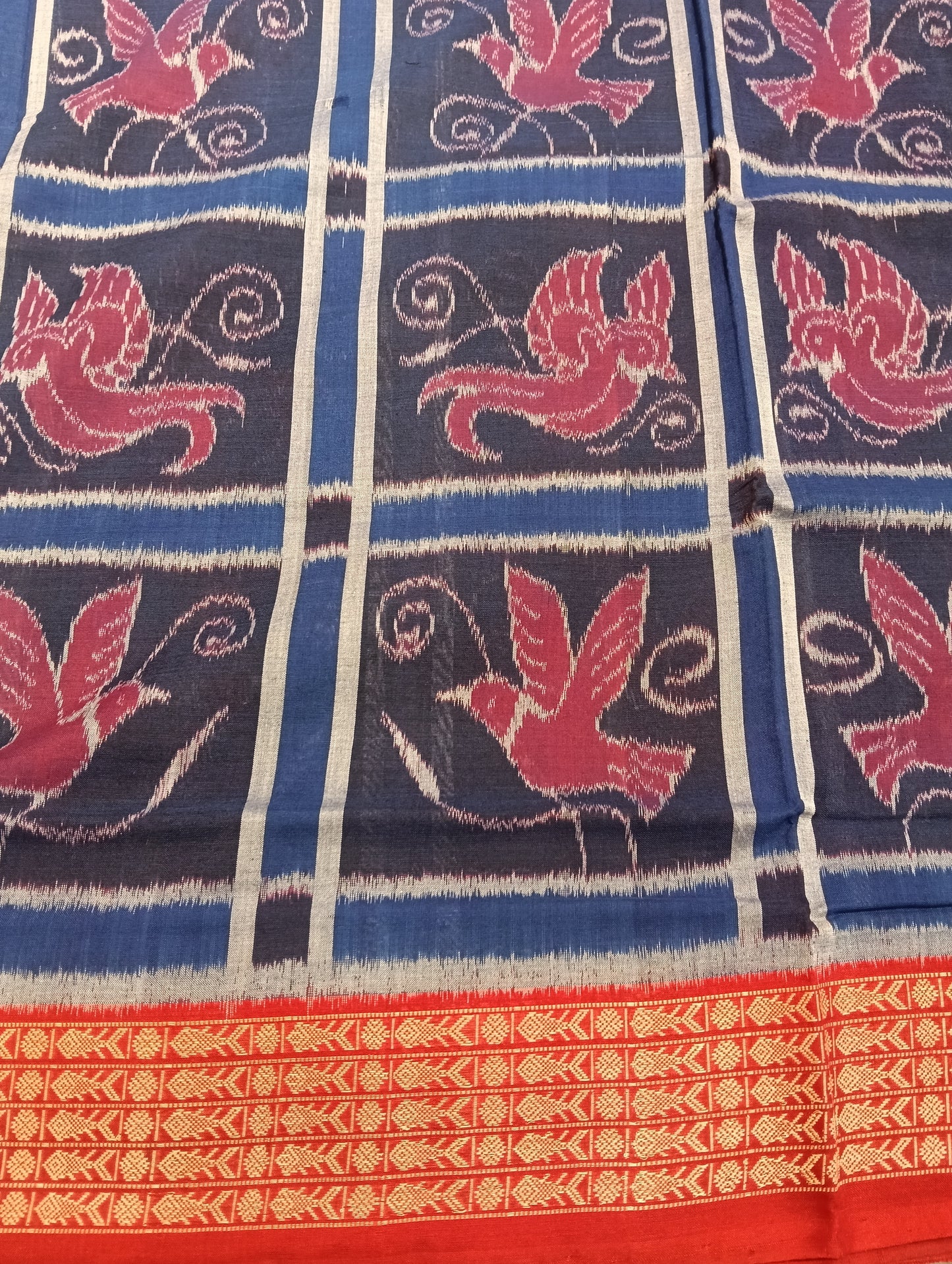 Blue red cotton sambalpuri sarer - Tilottama