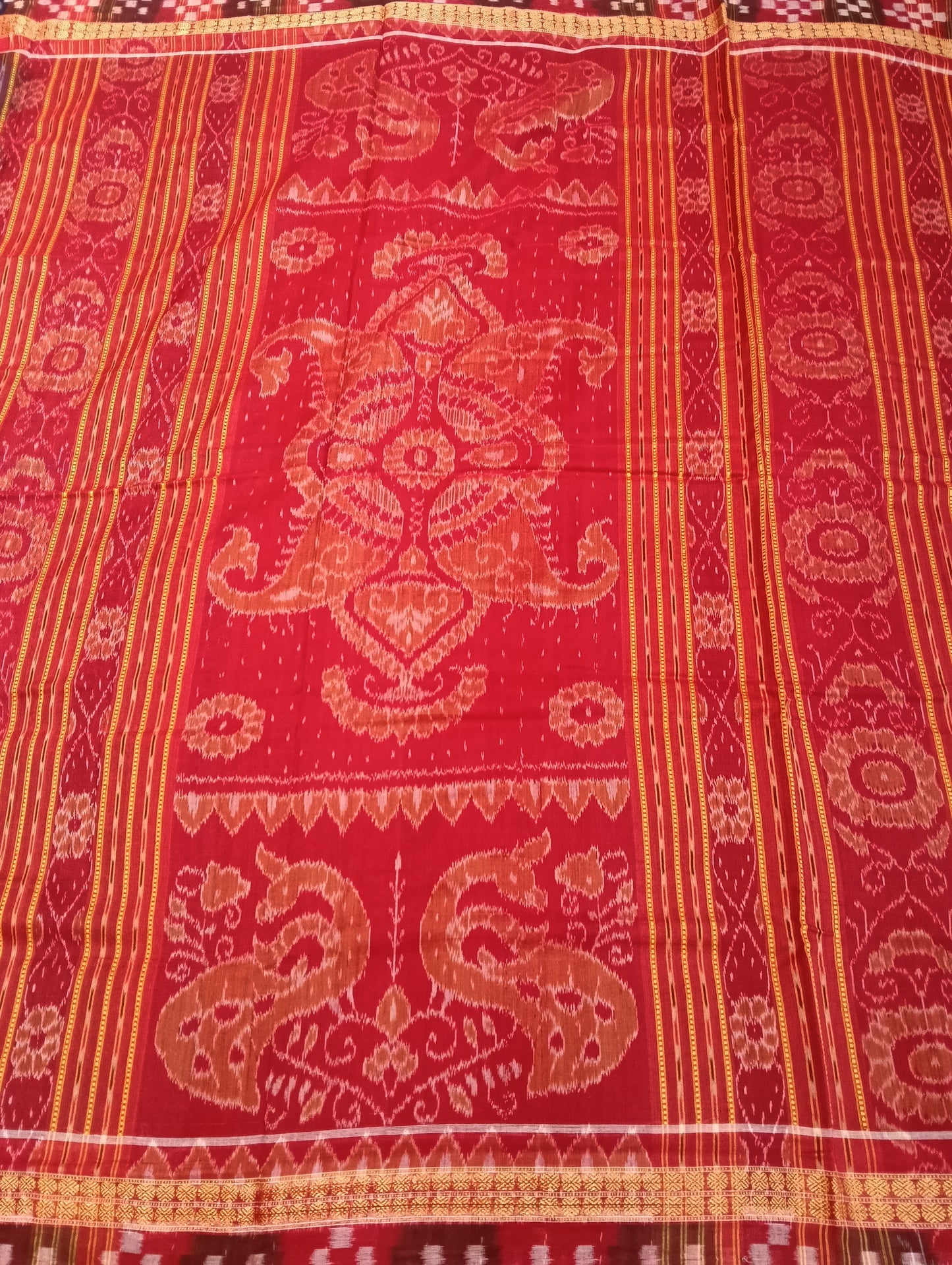 Blue red sapta boder cotton sambalpuri saree - Tilottama