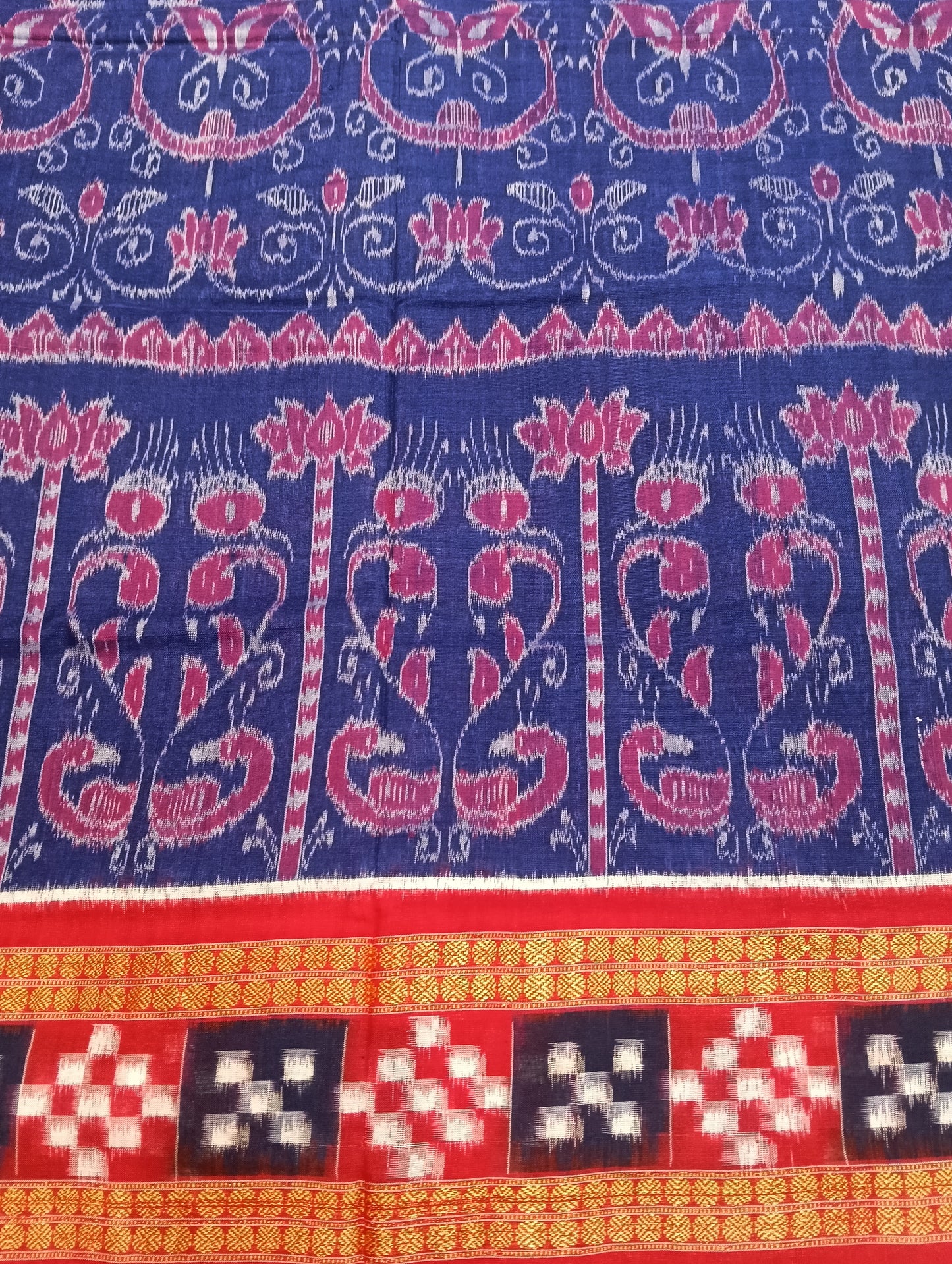 Blue red sapta boder cotton sambalpuri saree - Tilottama
