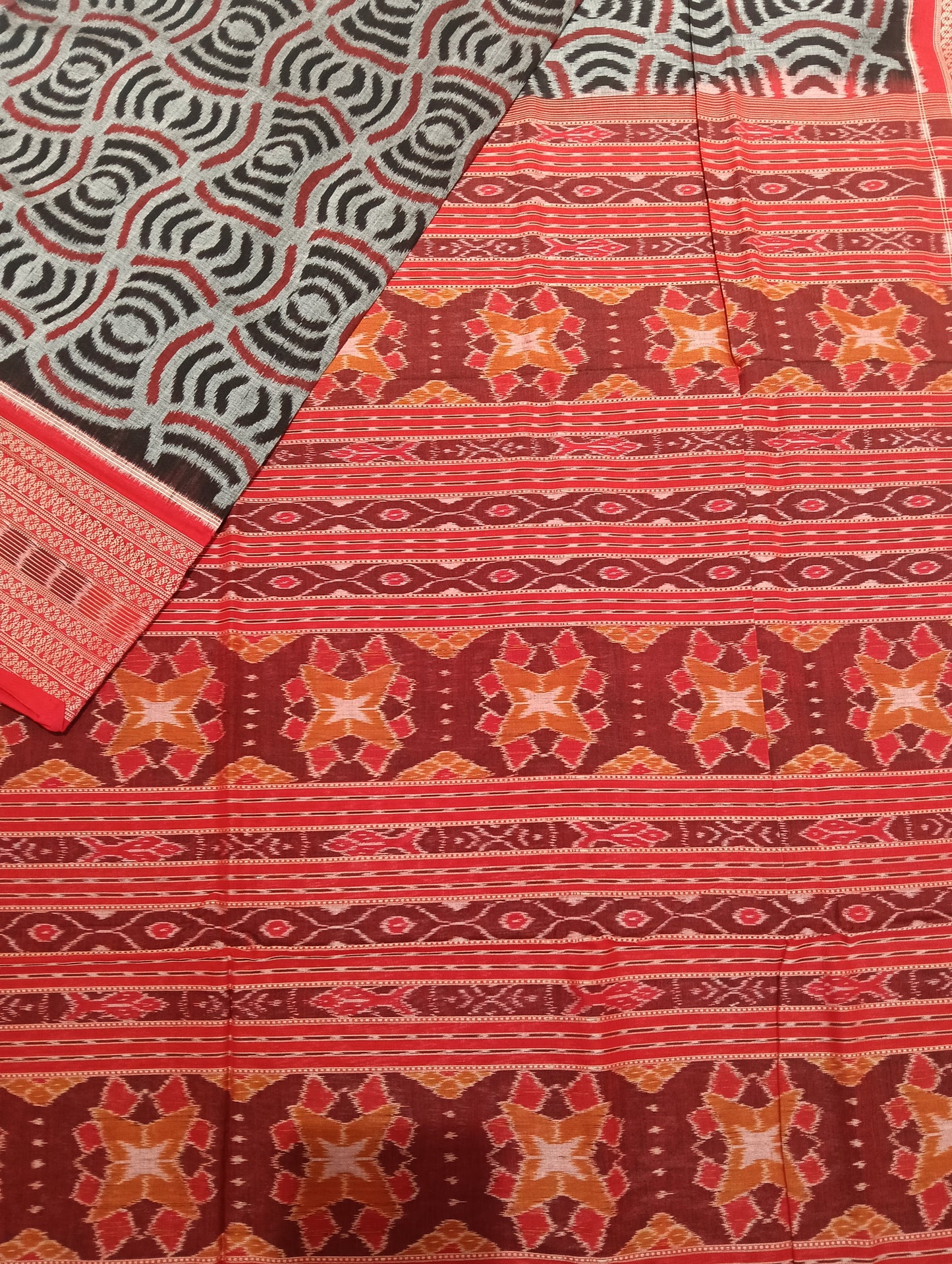 Black red cotton sambalpuri saree - Tilottama