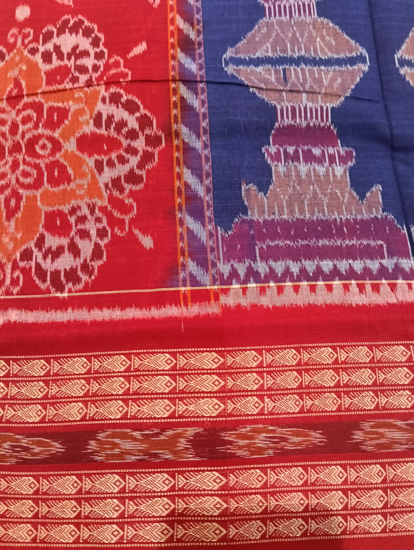 Blue marron ikat cotton sambalpuri saree - Tilottama