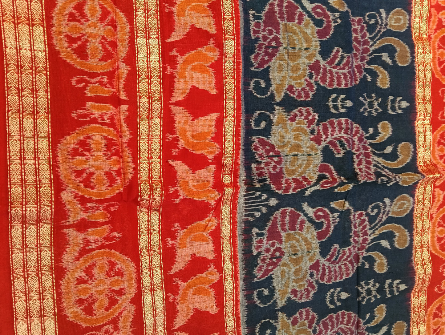 Blue red 8th border ikat sambalpuri saree - Tilottama