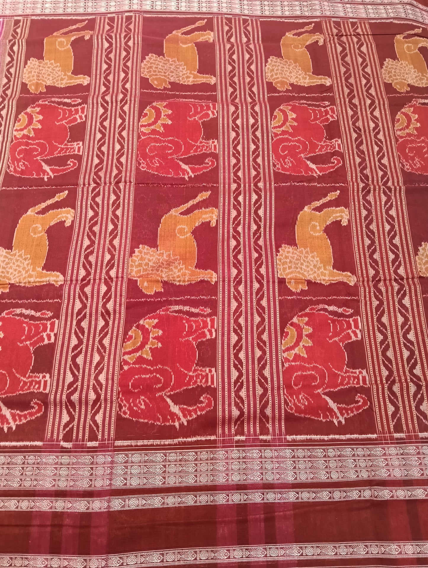 Pink merron cotton sambalpuri saree - Tilottama