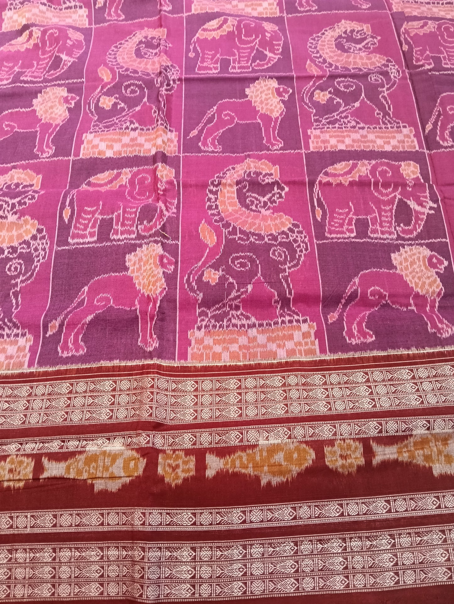 Pink merron cotton sambalpuri saree - Tilottama