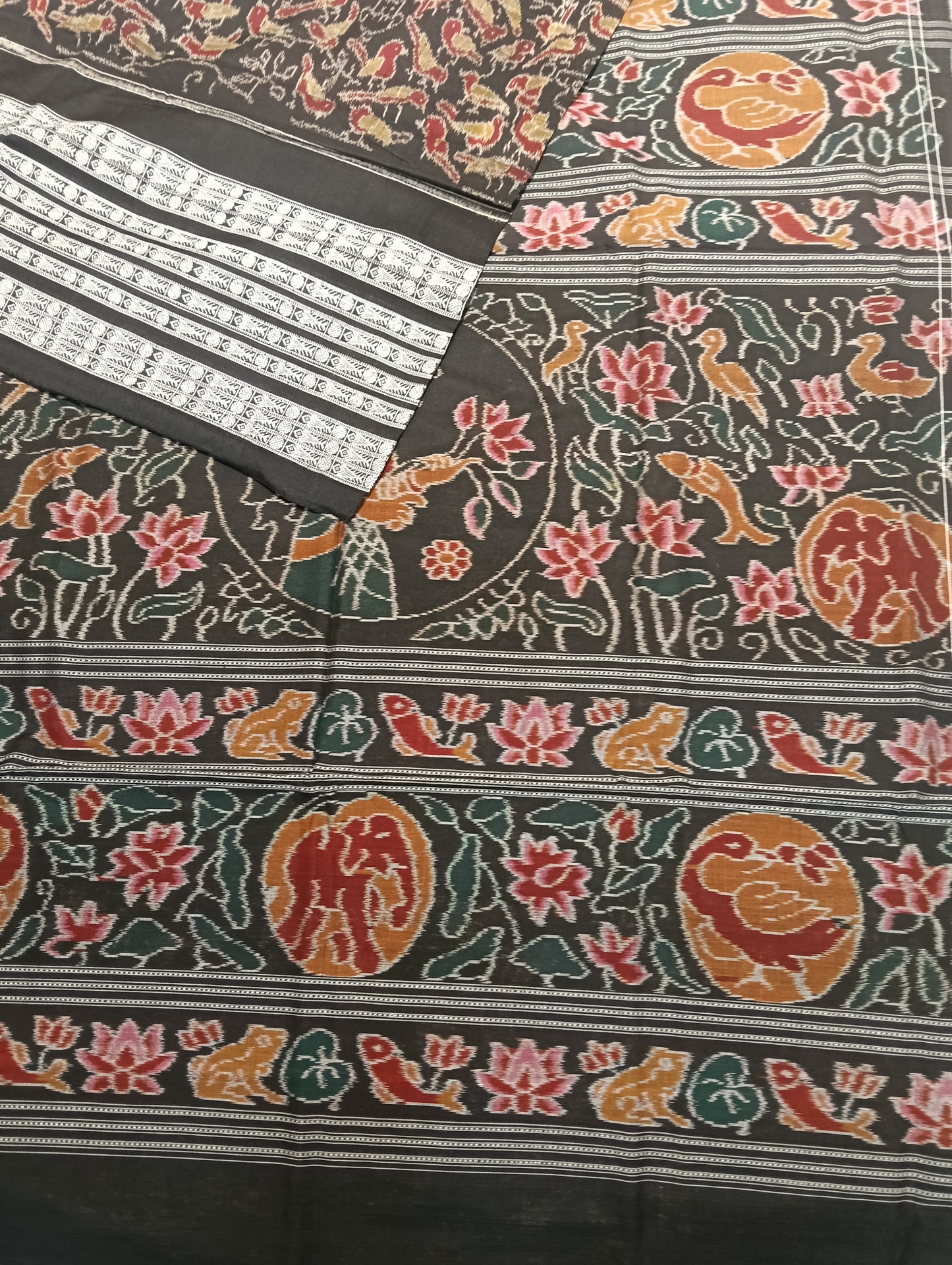 Black white cotton sambalpuri saree - Tilottama