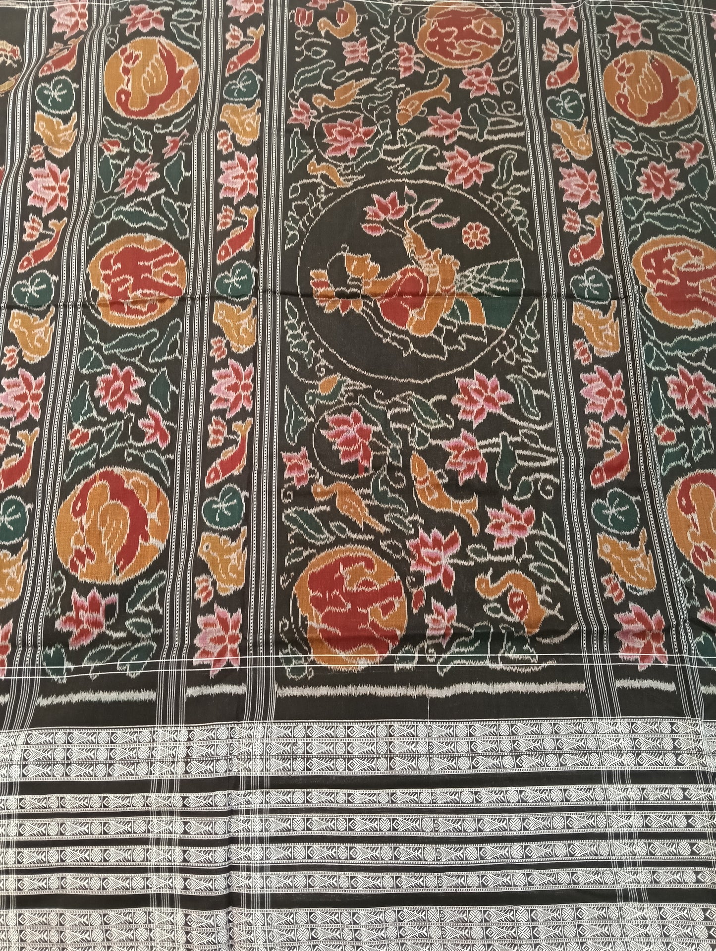 Black white cotton sambalpuri saree - Tilottama