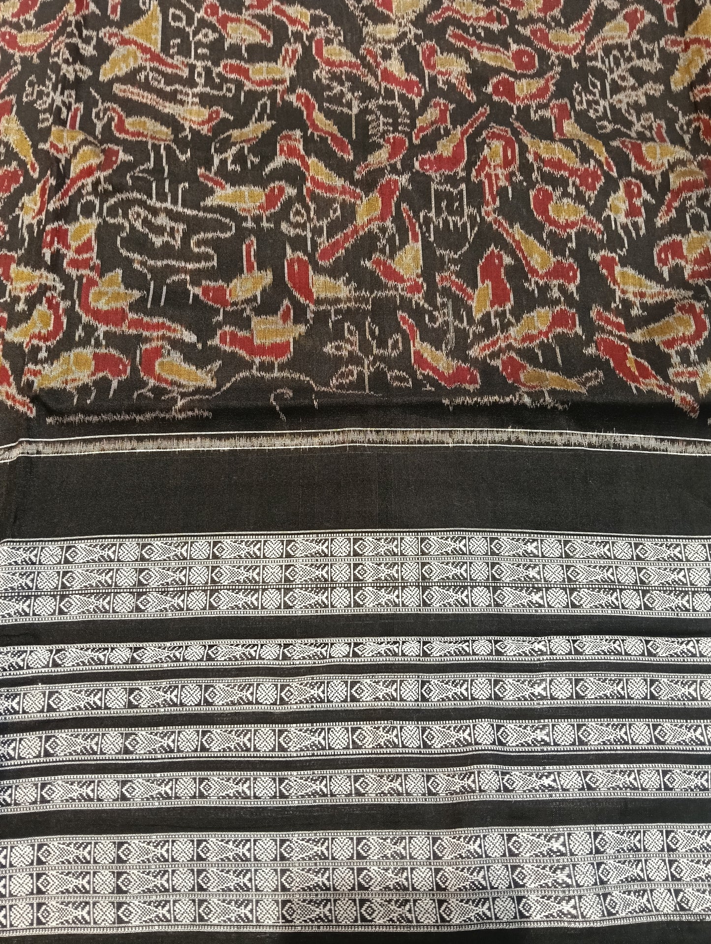 Black white cotton sambalpuri saree - Tilottama