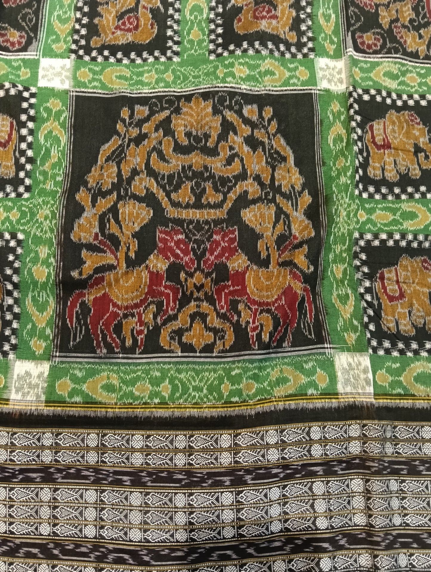 Green black cotton sambalpuri saree - Tilottama