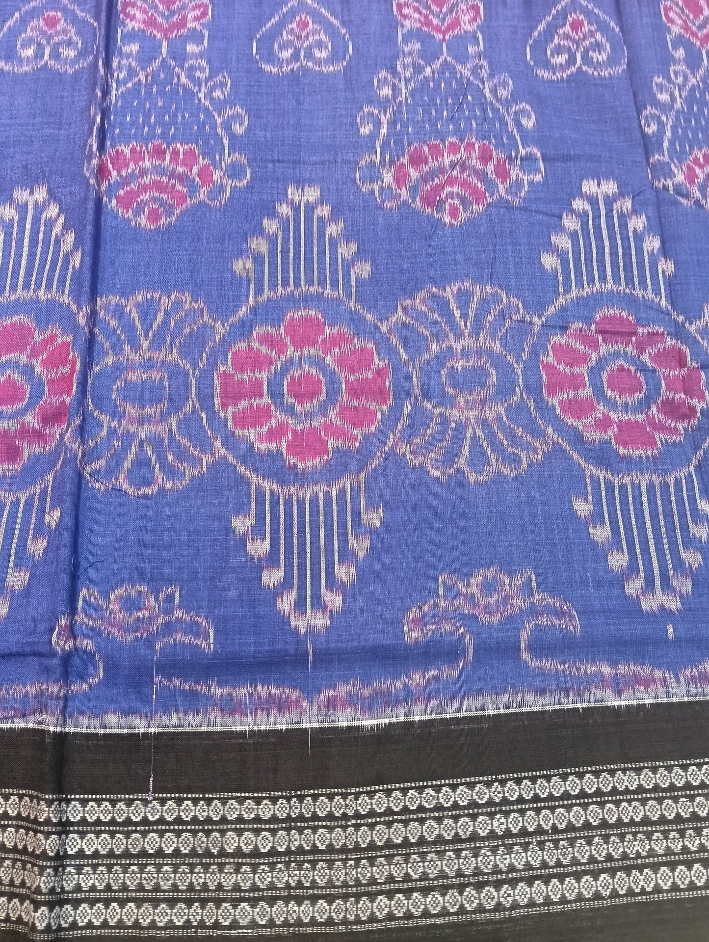 Red blue black cotton sambalpuri saree - Tilottama