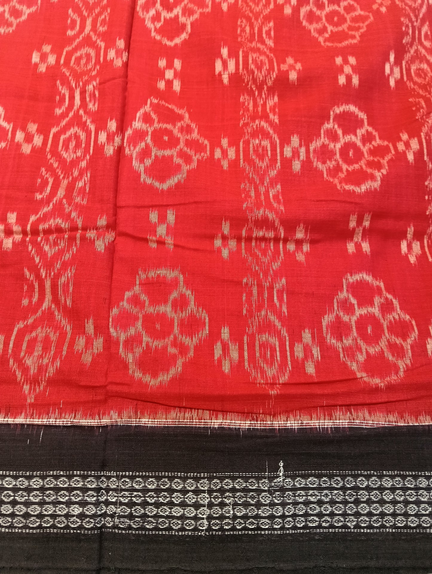 Red white black boder cotton sambalpuri saree - Tilottama