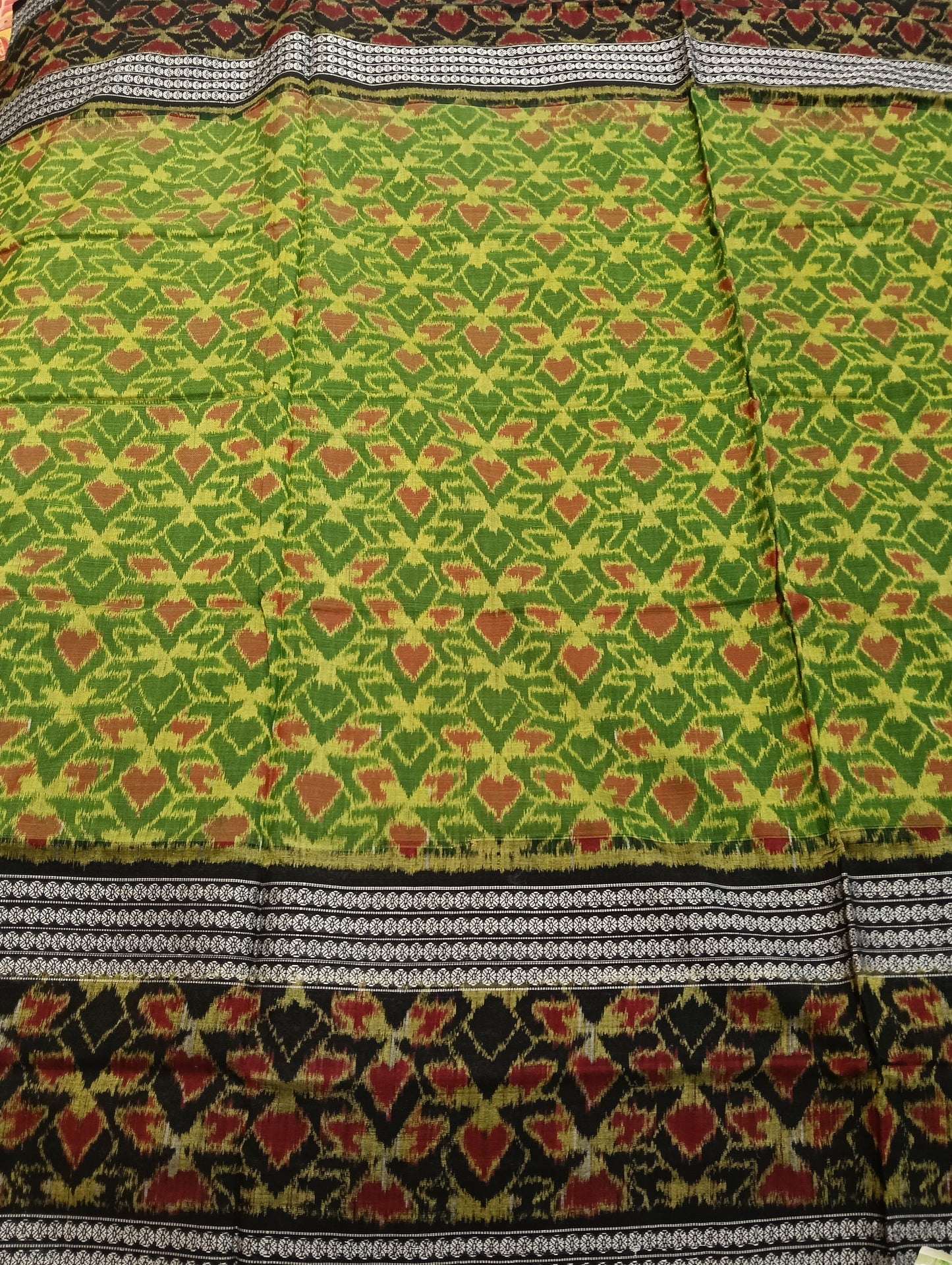 Black green double border ikat sambalpuri saree - Tilottama