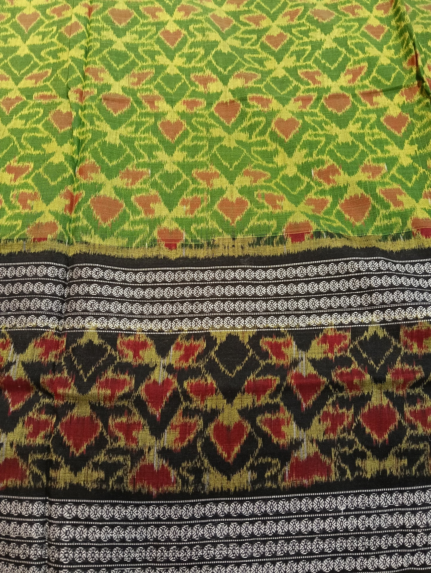 Black green double border ikat sambalpuri saree - Tilottama