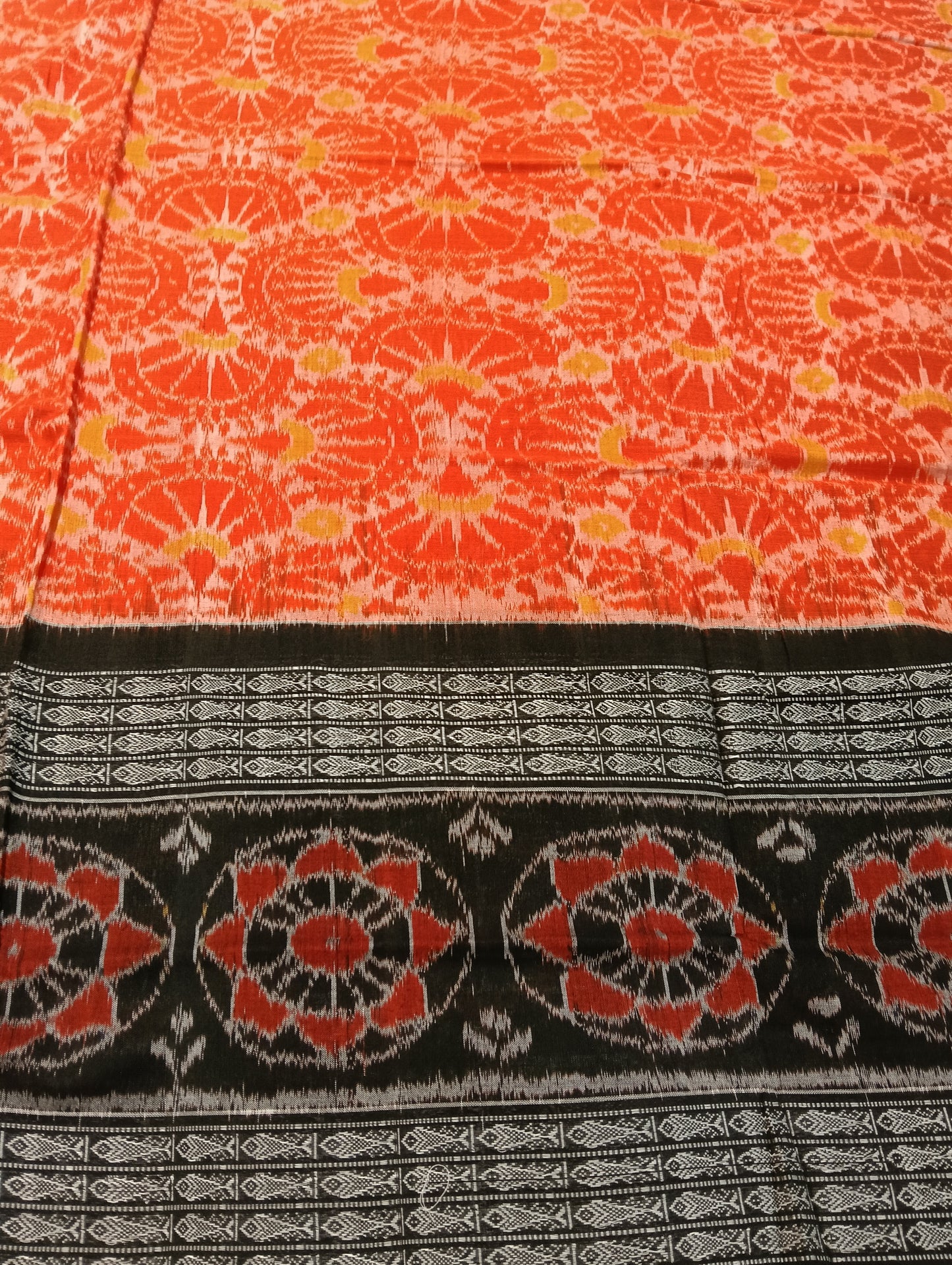 Orange black double border sambalpuri saree - Tilottama