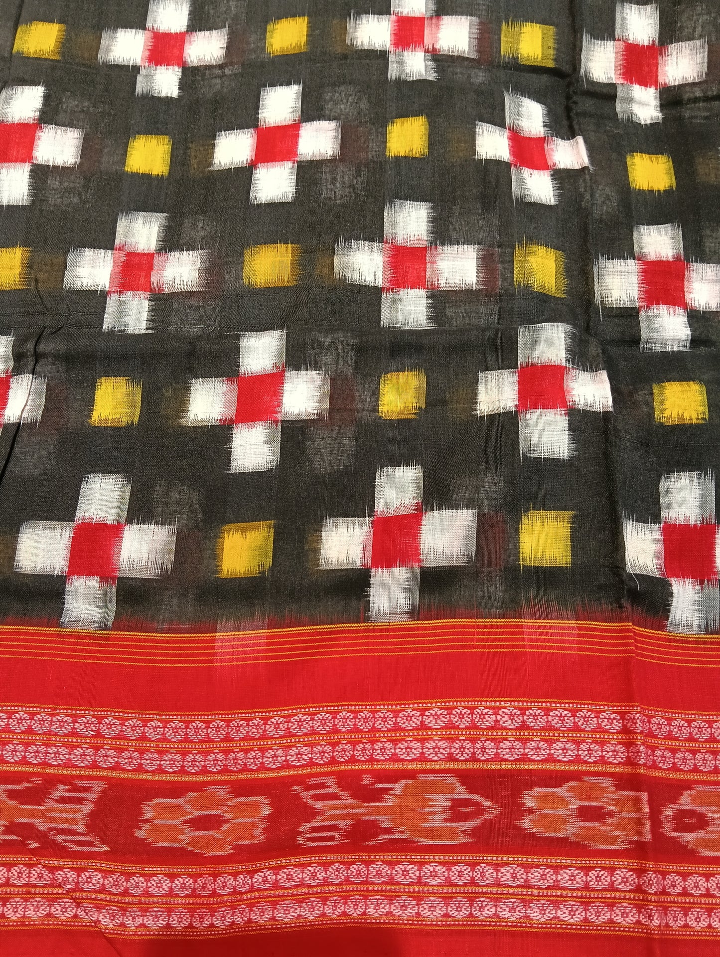 Black red yellow sapta cotton sambalpuri saree - Tilottama