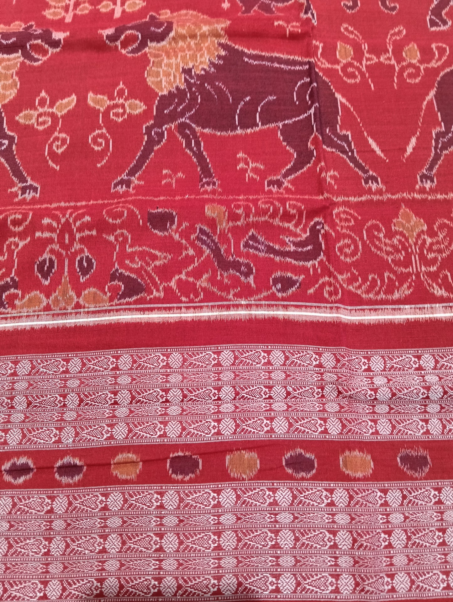 Yellow red ikat sambalpuri saree - Tilottama