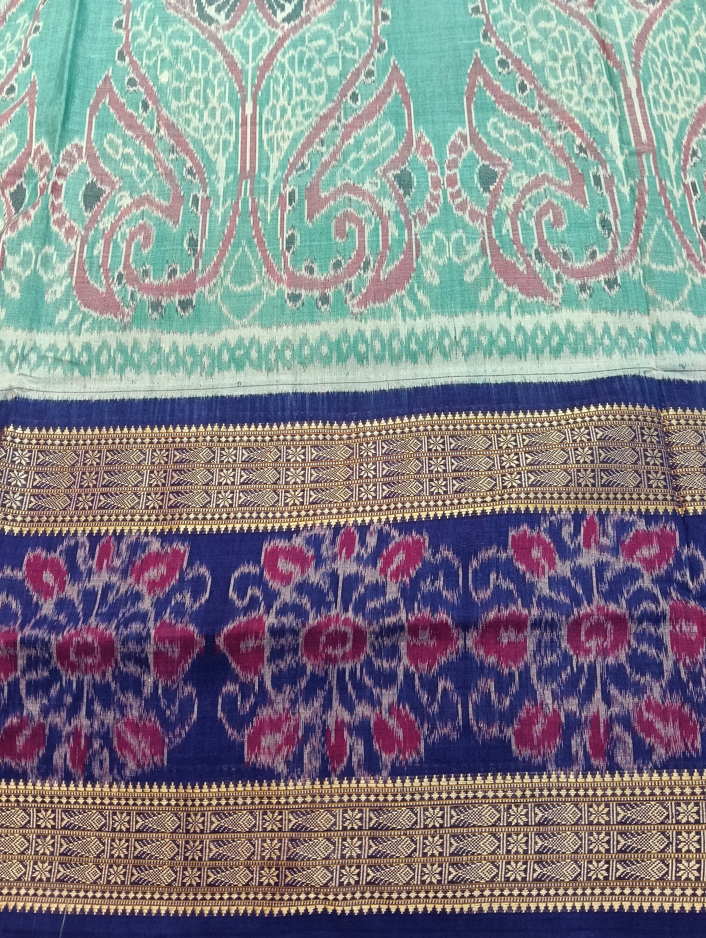 Sky blue double border ikat sambalpuri saree - Tilottama