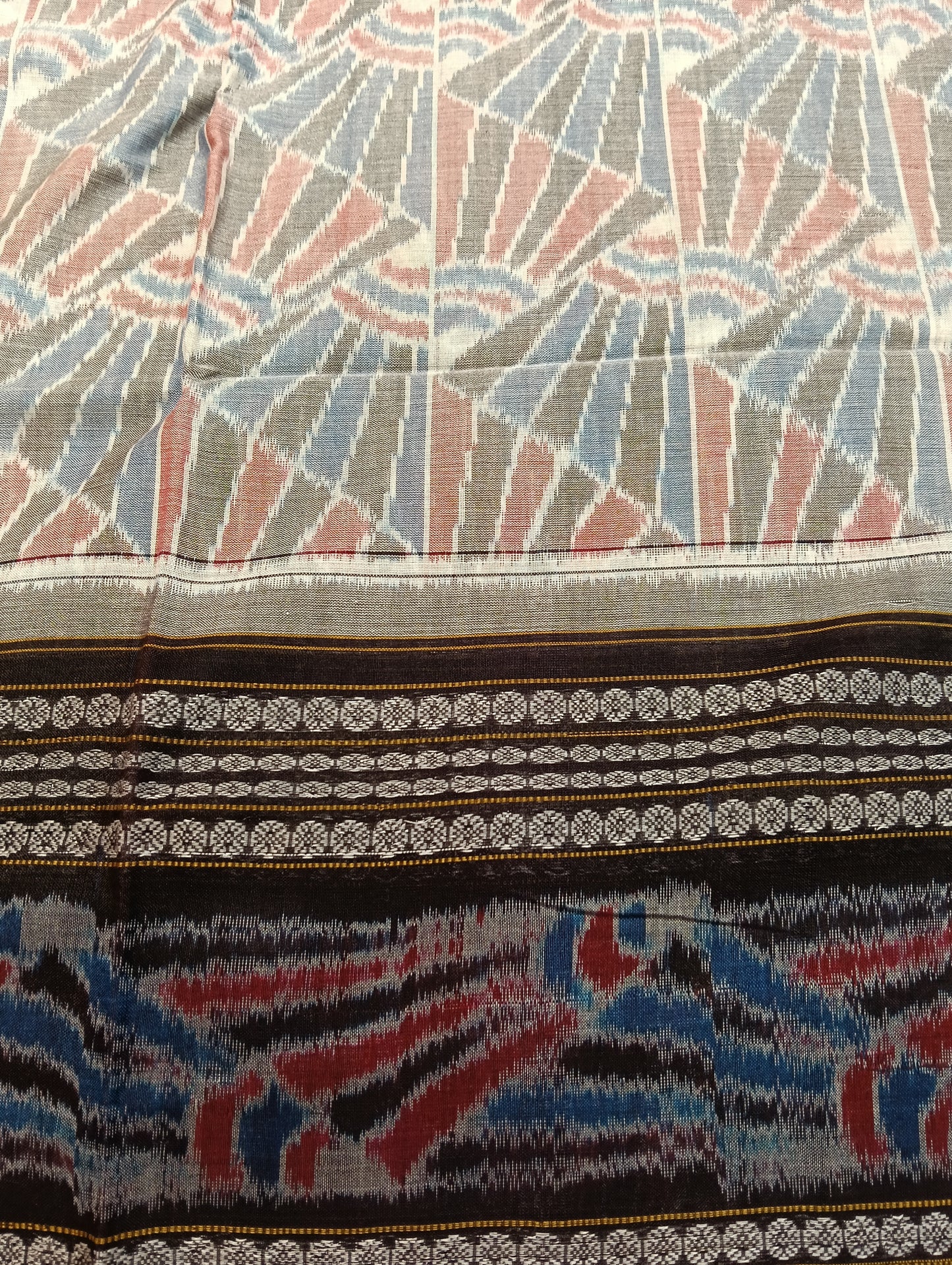 White grey double border sambalpuri saree - Tilottama