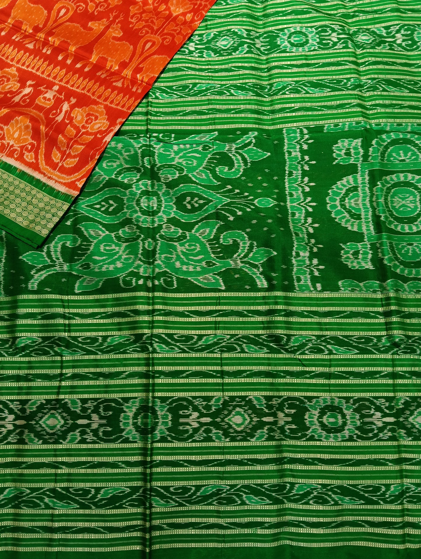 Orange green sambalpuri patta silk saree - Tilottama