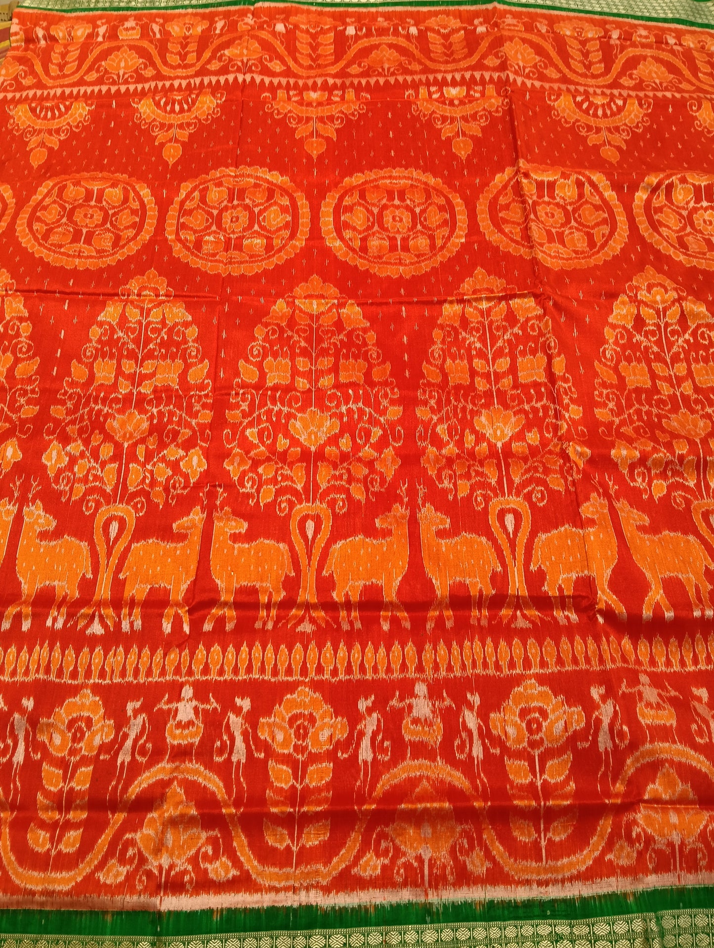 Orange green sambalpuri patta silk saree - Tilottama