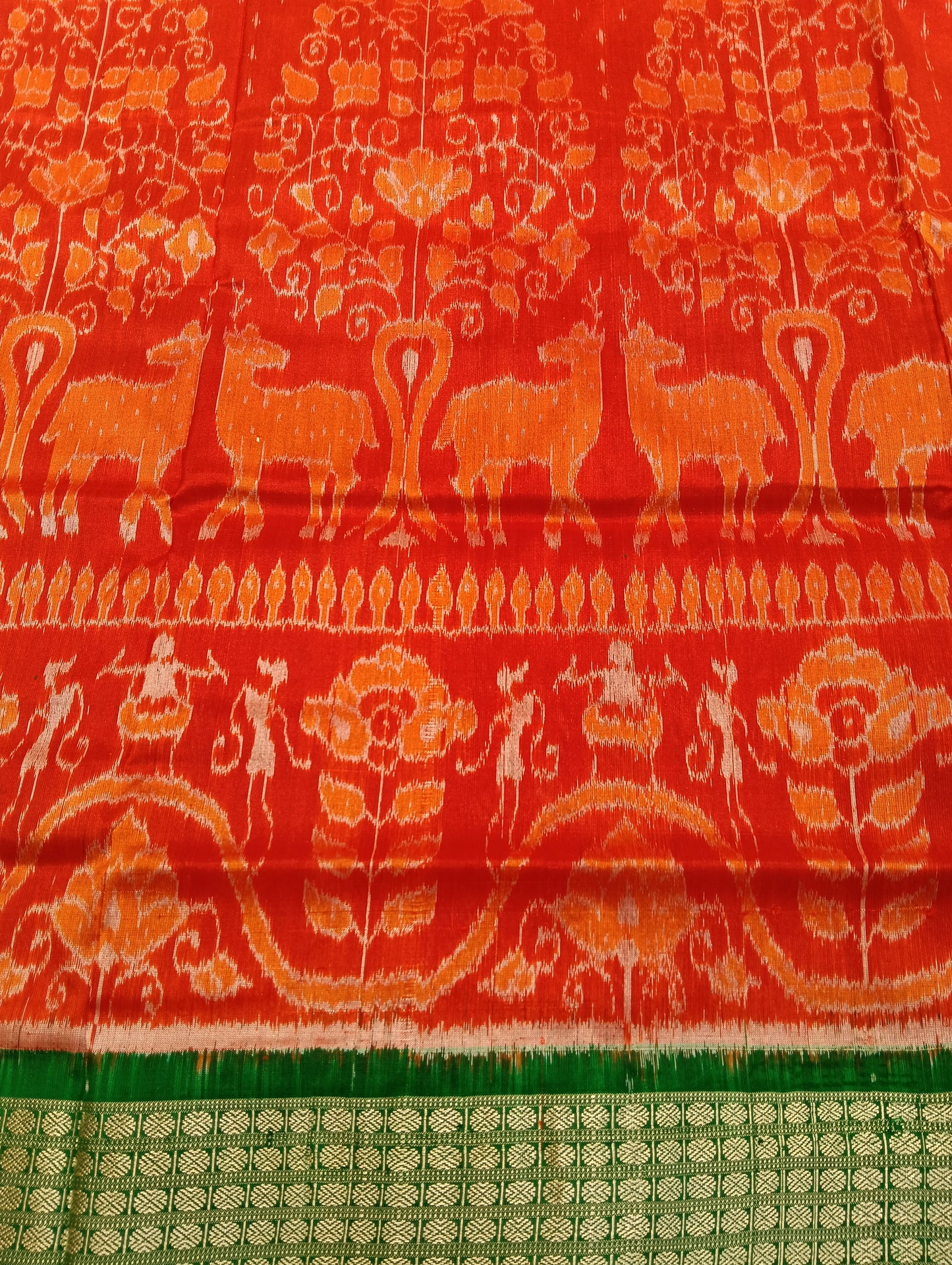 Orange green sambalpuri patta silk saree - Tilottama