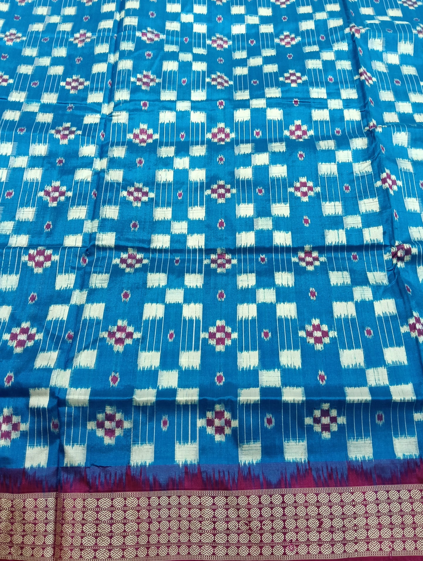 Sky pink white sapta sambalpuri silk patta saree - Tilottama