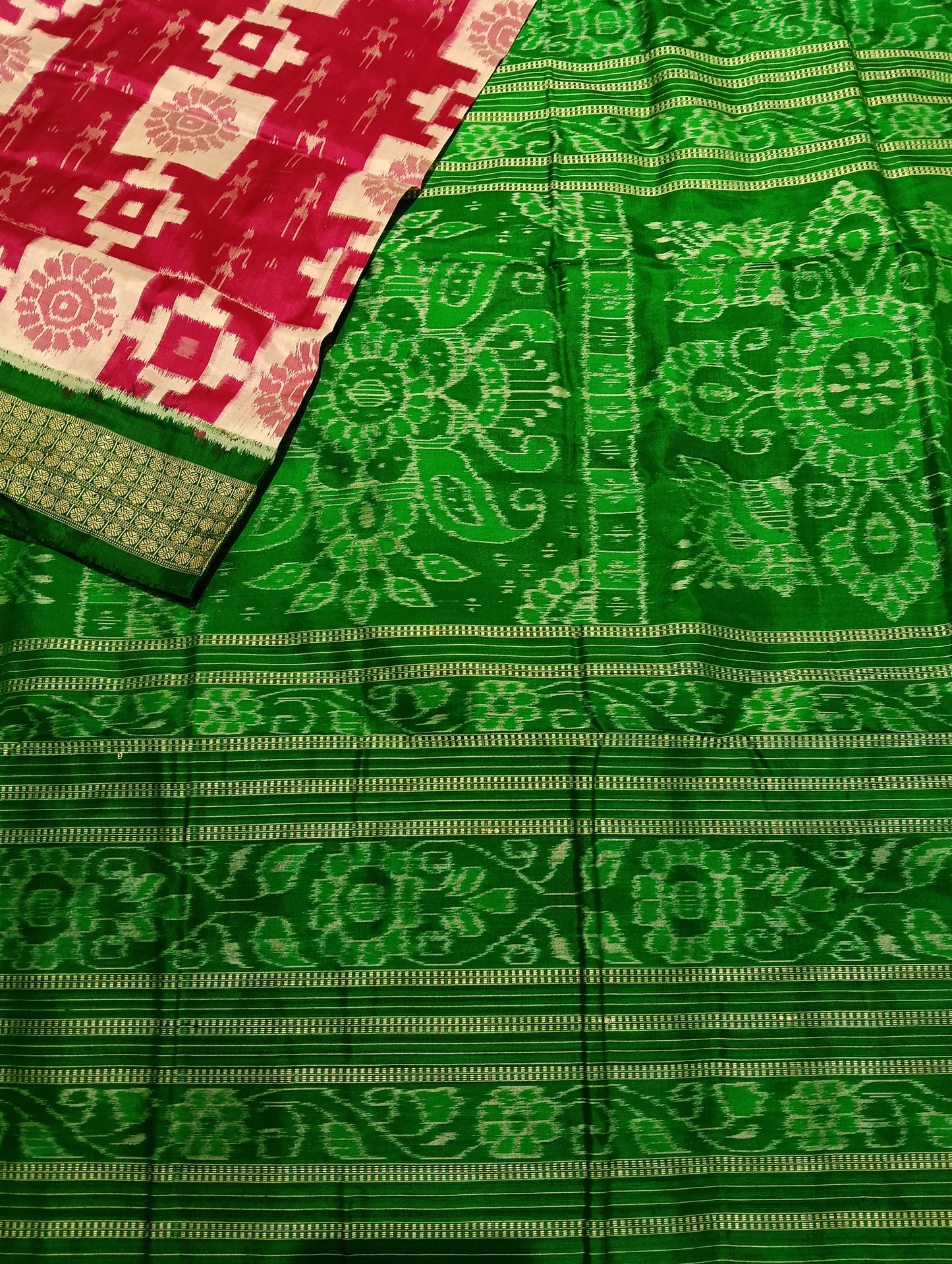Pink green sambalpuri silk patta saree - Tilottama