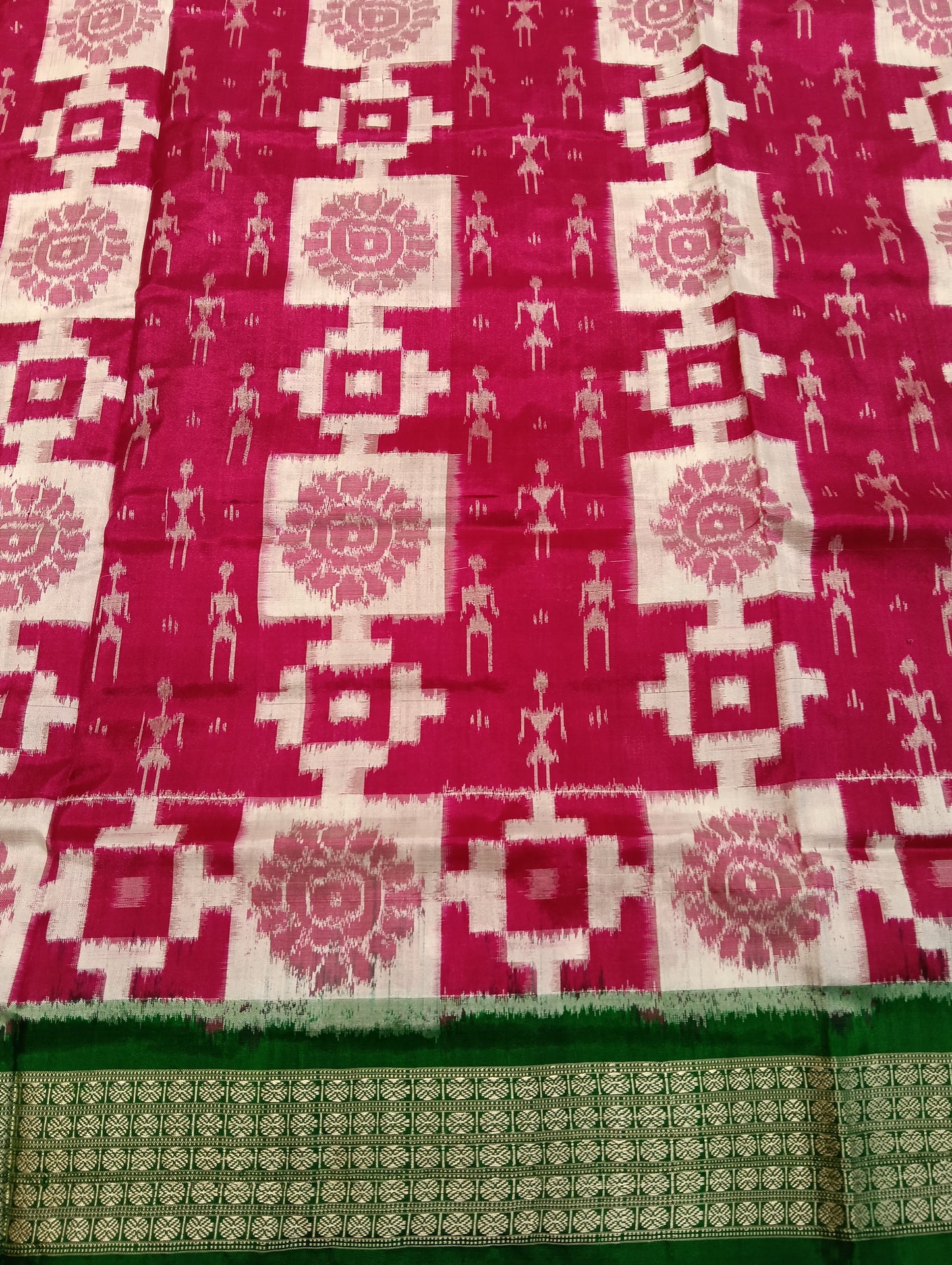 Pink green sambalpuri silk patta saree - Tilottama
