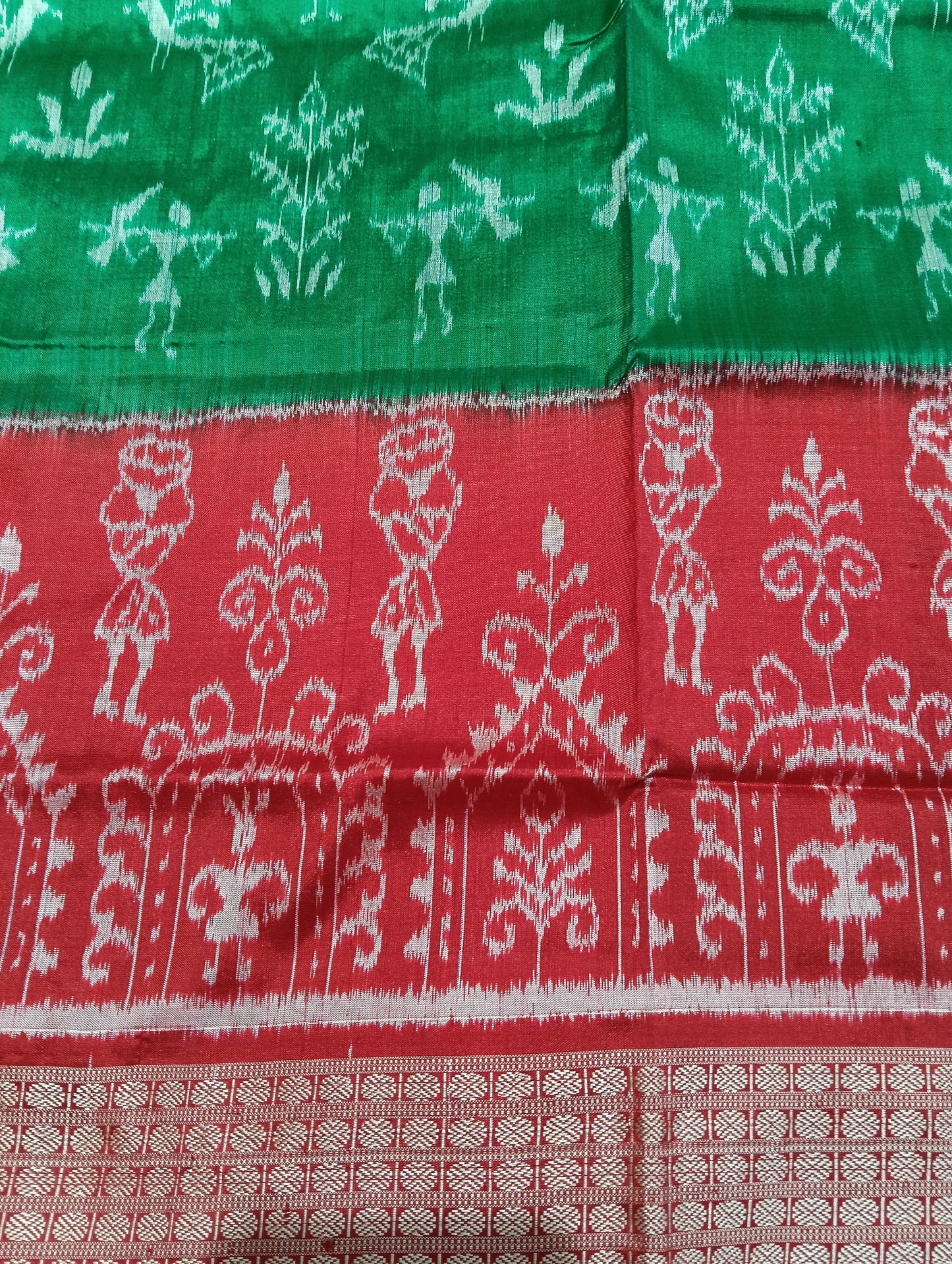 Green red sambalpuri silk patta Saree - Tilottama