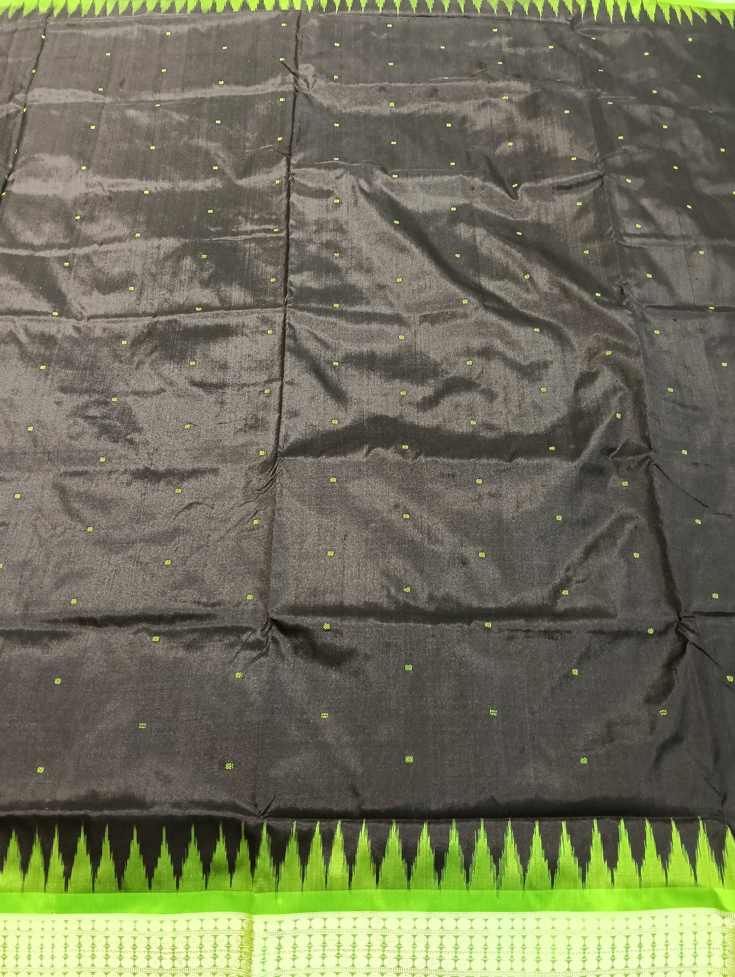 Black parrot green Sambalpuri silk patta saree - Tilottama