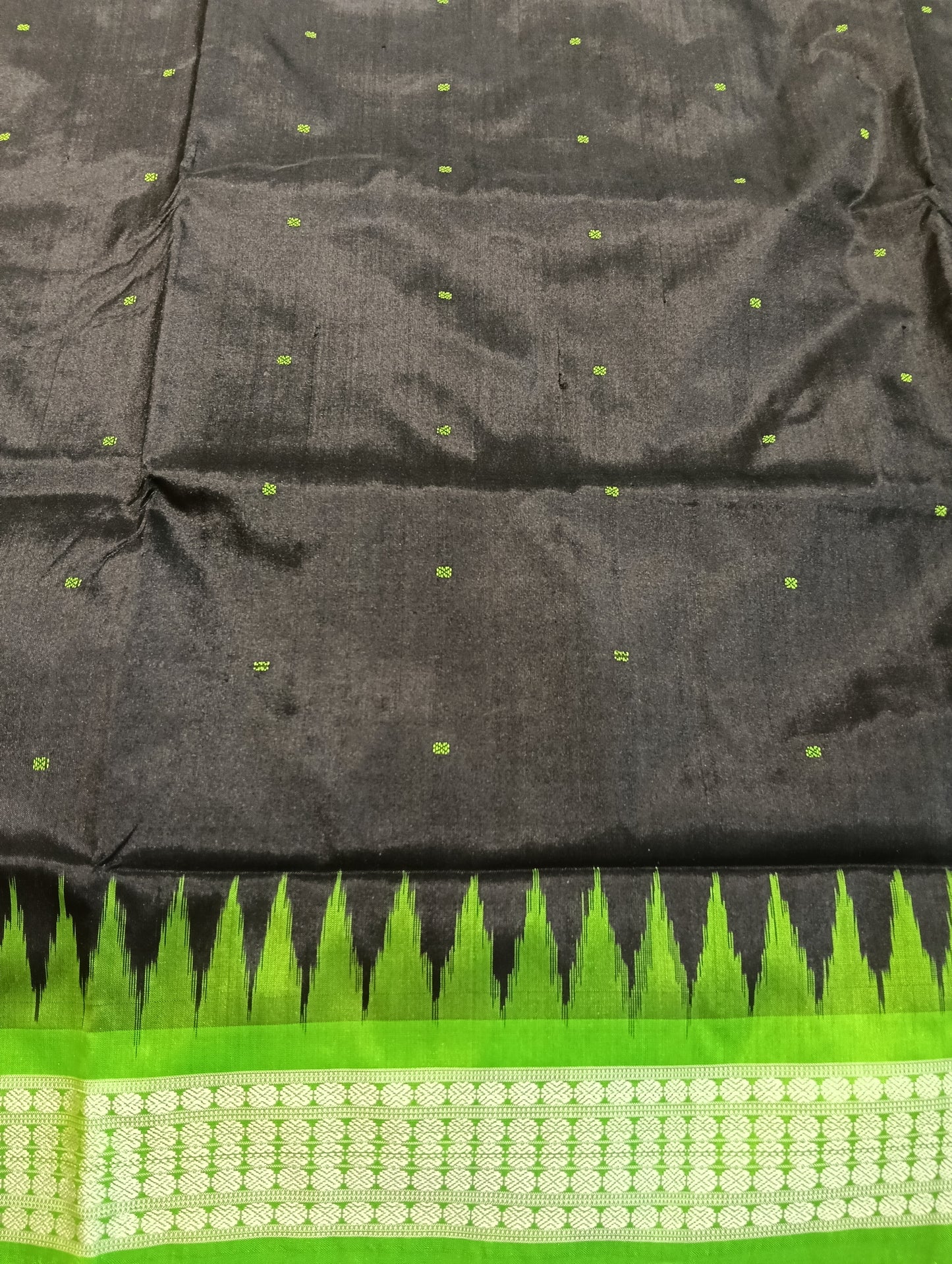 Black parrot green Sambalpuri silk patta saree - Tilottama