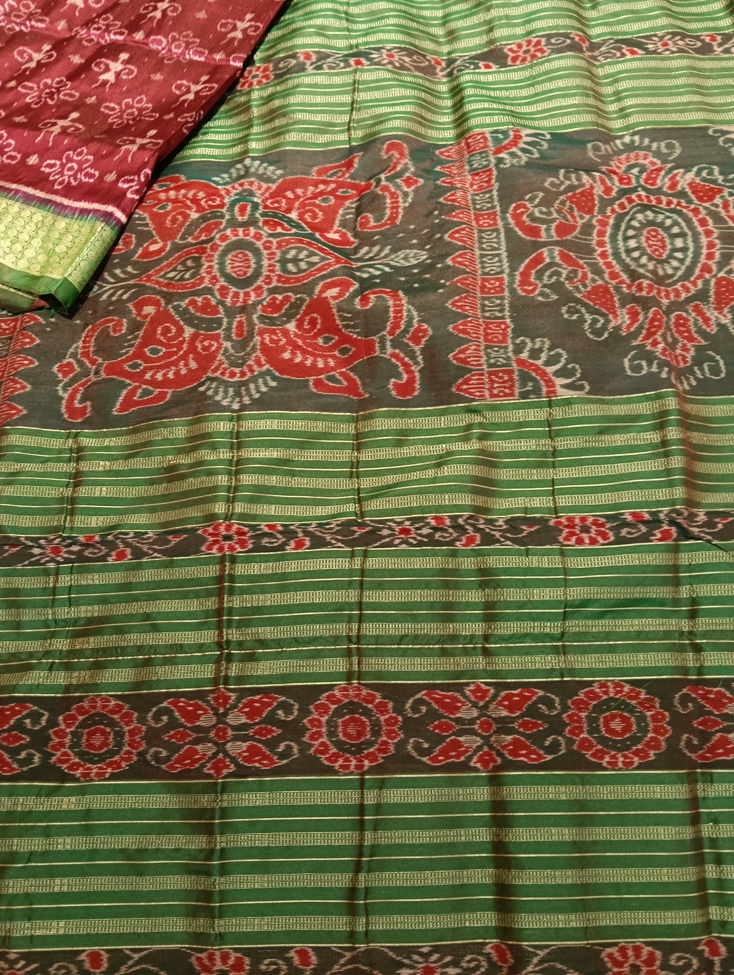 Onion red green sambalpuri silk patta saree - Tilottama
