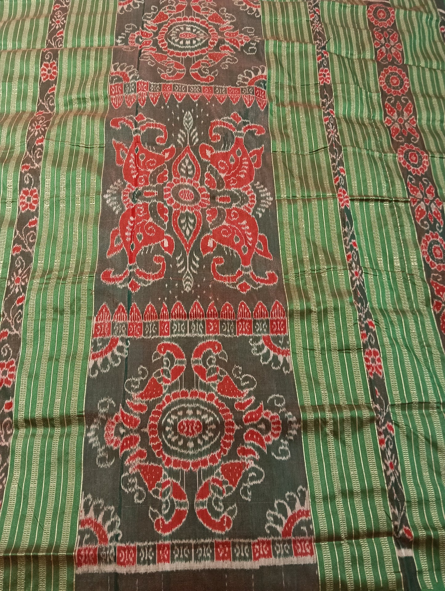 Onion red green sambalpuri silk patta saree - Tilottama