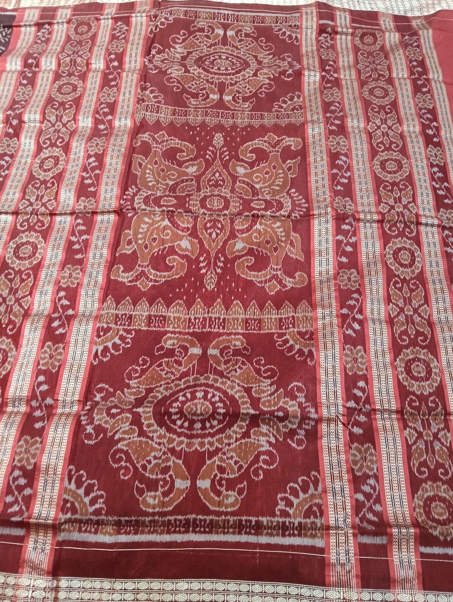 Coffee maroon Sambalpuri silk patta saree - Tilottama